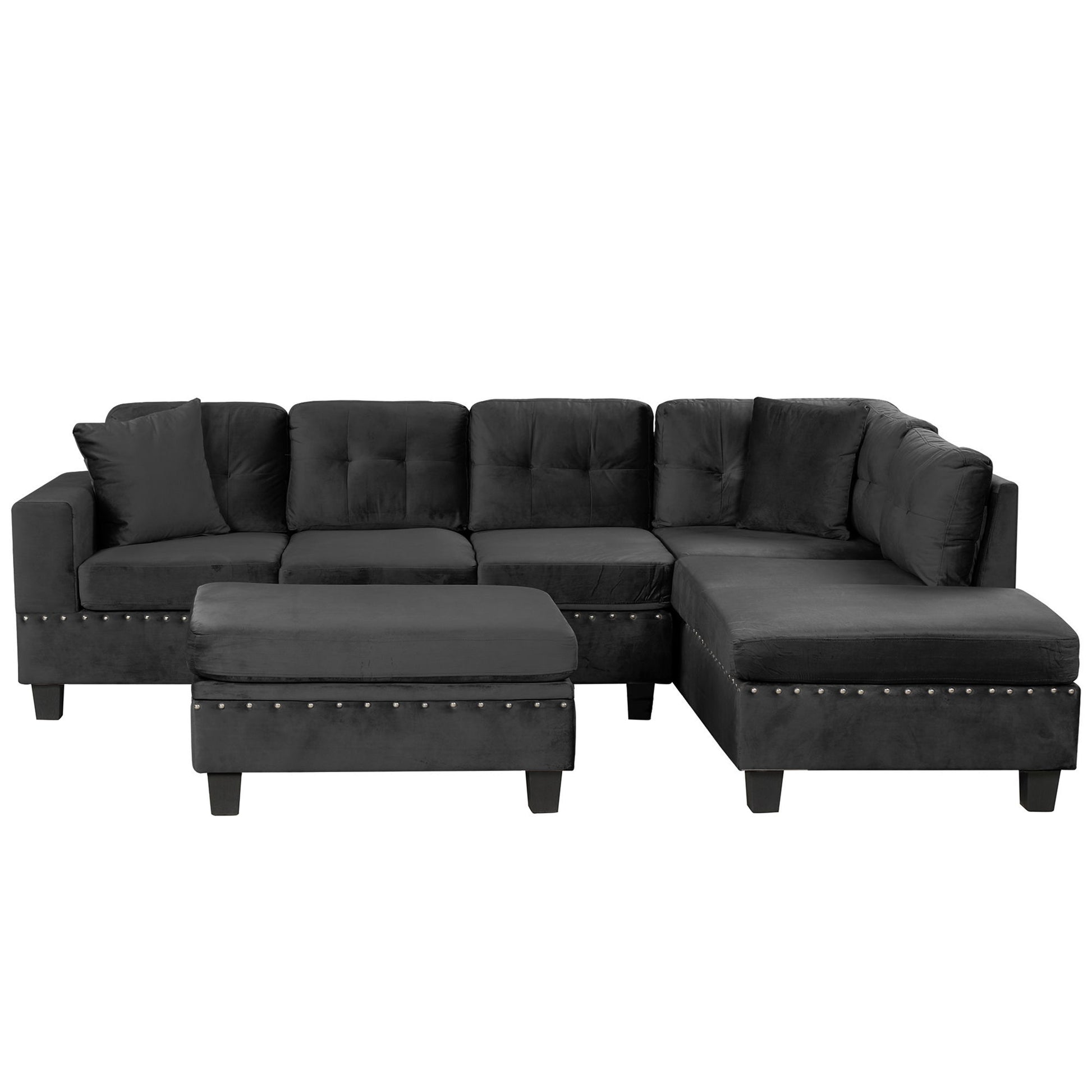 Modern Sectional Sofa With Storage Ottoman, L - Shape Couch With 2 Pillows And Cup Holders - Best Buy Furniture