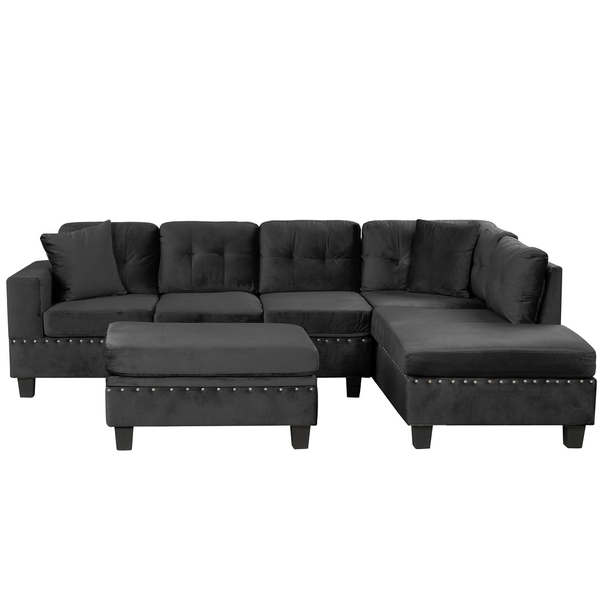 Modern Sectional Sofa With Storage Ottoman, L - Shape Couch With 2 Pillows And Cup Holders - Best Buy Furniture