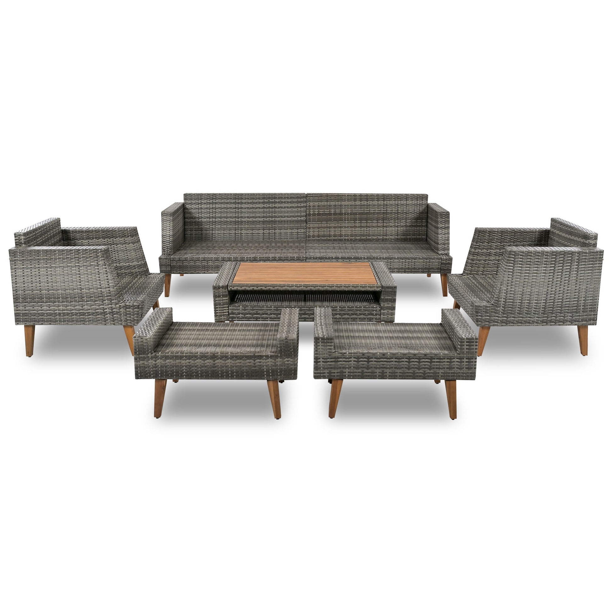 6 Pieces All Weather Sofa Set, Outdoor Rattan Sofa With Double Cushions - Best Buy Furniture