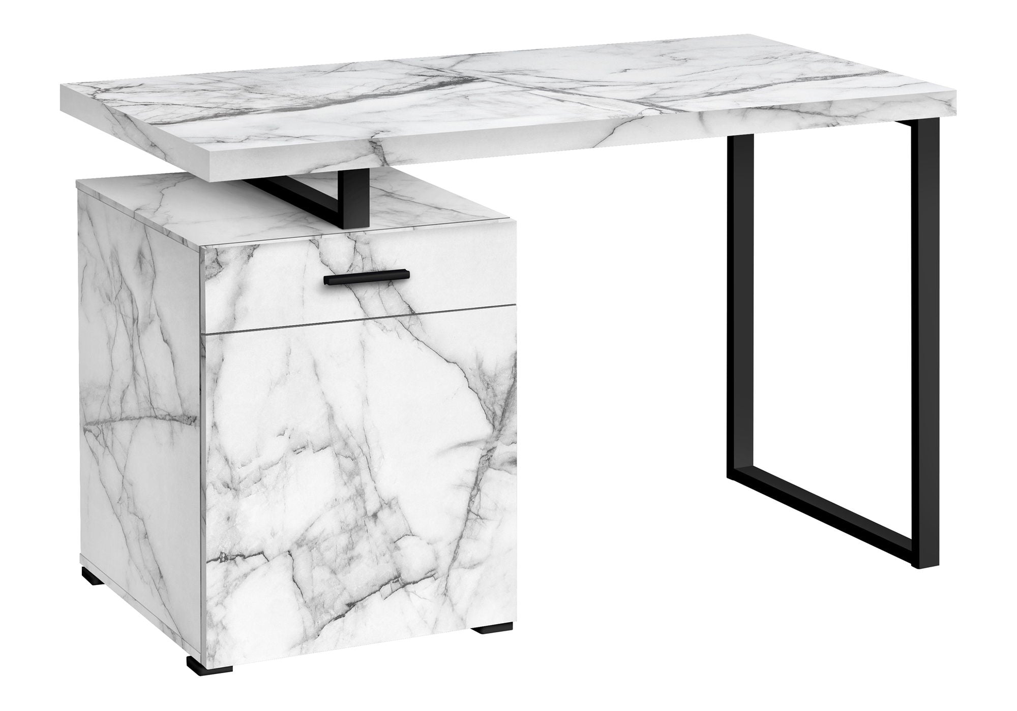 Computer Desk, Home Office, Laptop, Left, Right Set-Up, Storage Drawers, Work, Marble Look Laminate, Contemporary, Modern - White - Best Buy Furniture