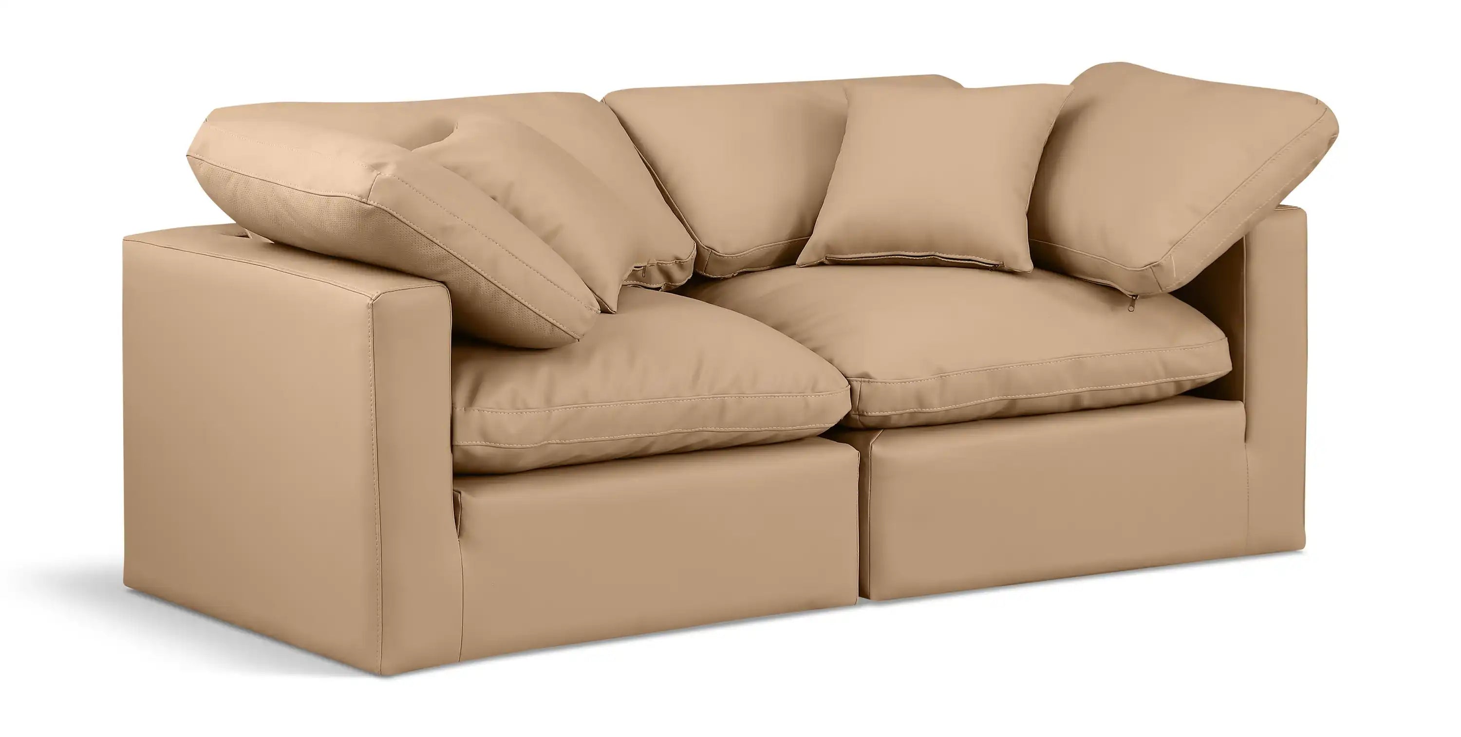 Indulge - Faux Leather 2 Piece Modular Sofa - Tan - Best Buy Furniture