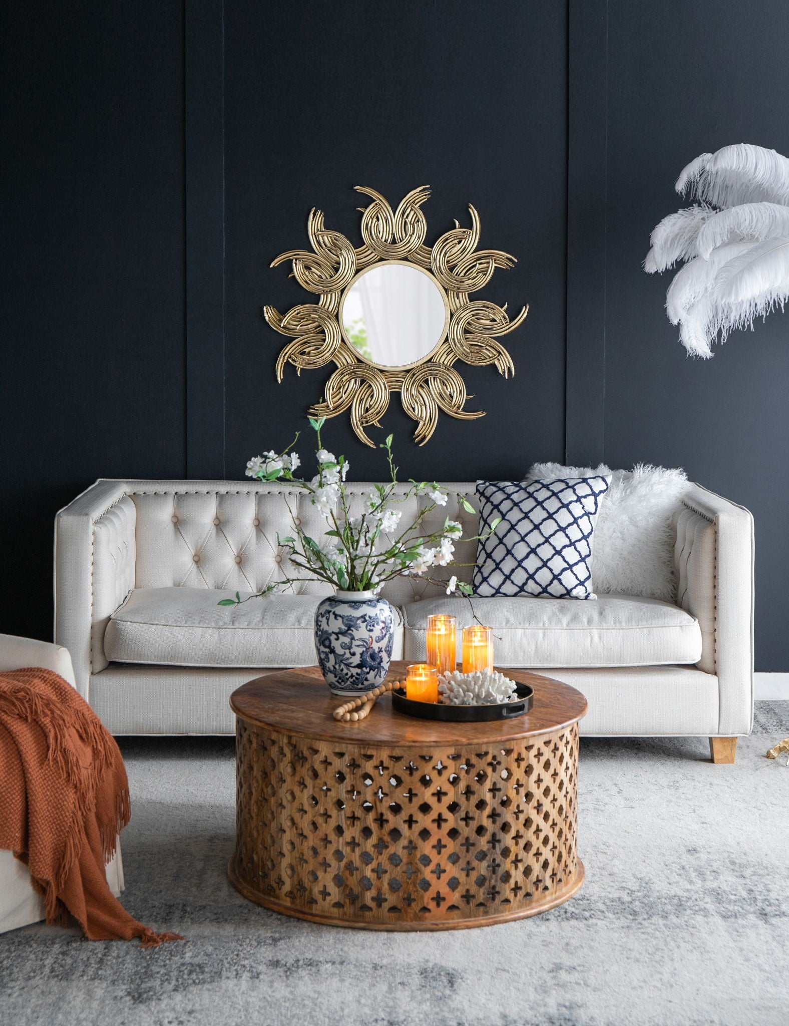 Sunburst Metal Decorative Mirror With, Boho Wall Decor Sun Mirror For Living Room Bathroom Enterway - Gold - Best Buy Furniture