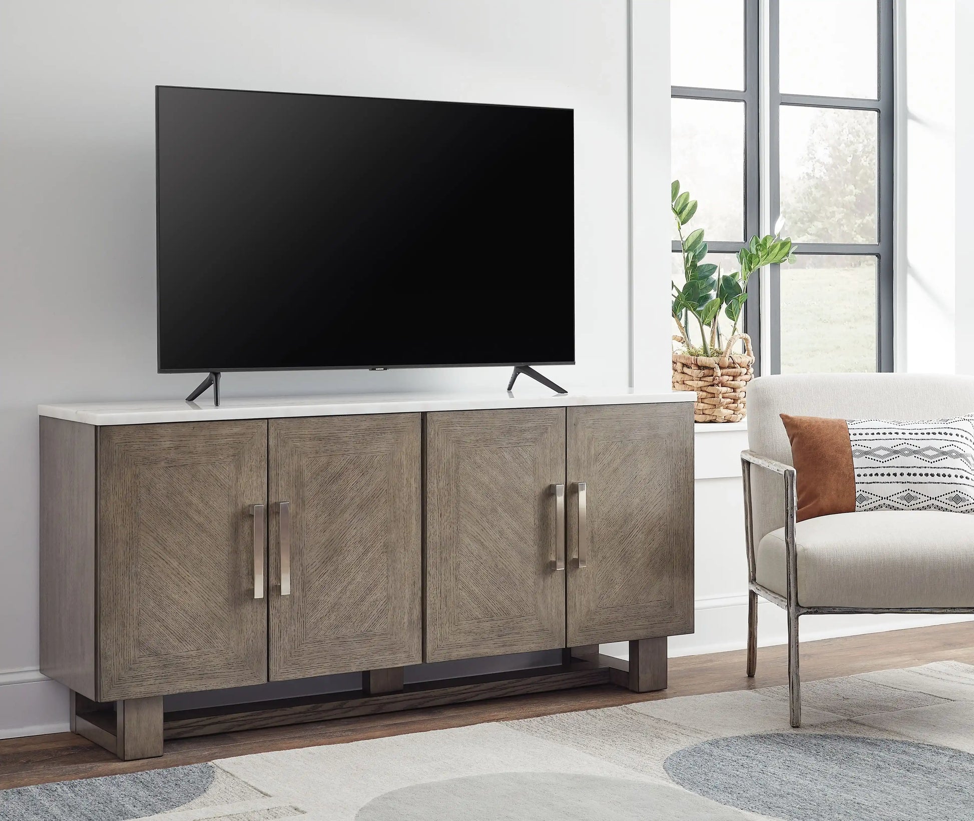 Loyaska - Extra Large TV Stand - Grayish Brown / White - Best Buy Furniture