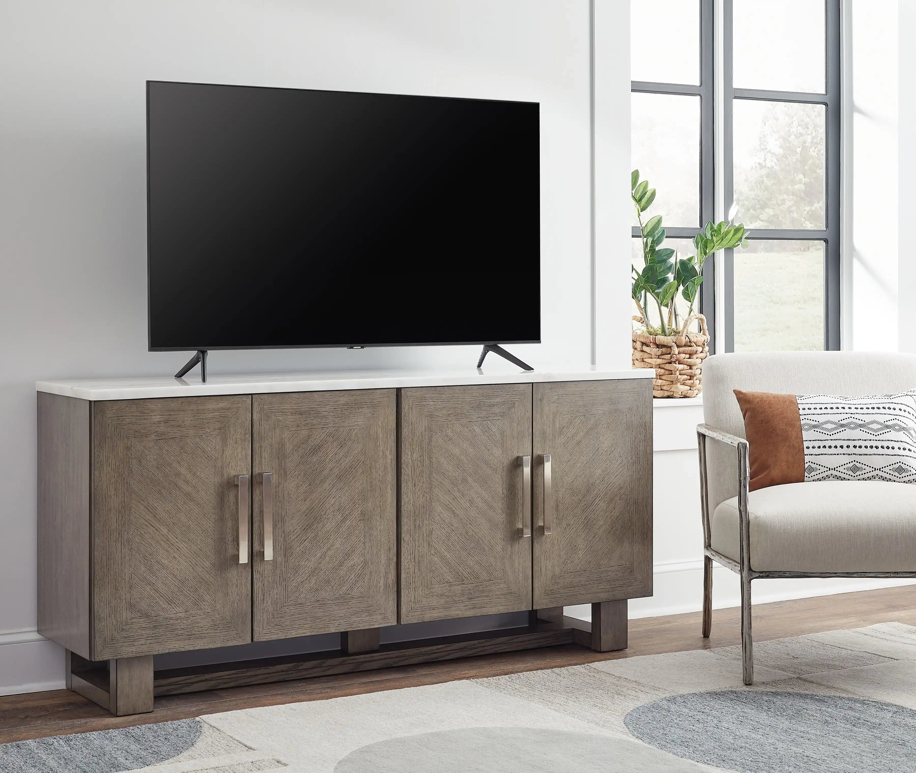 Loyaska - Extra Large TV Stand - Grayish Brown / White - Best Buy Furniture