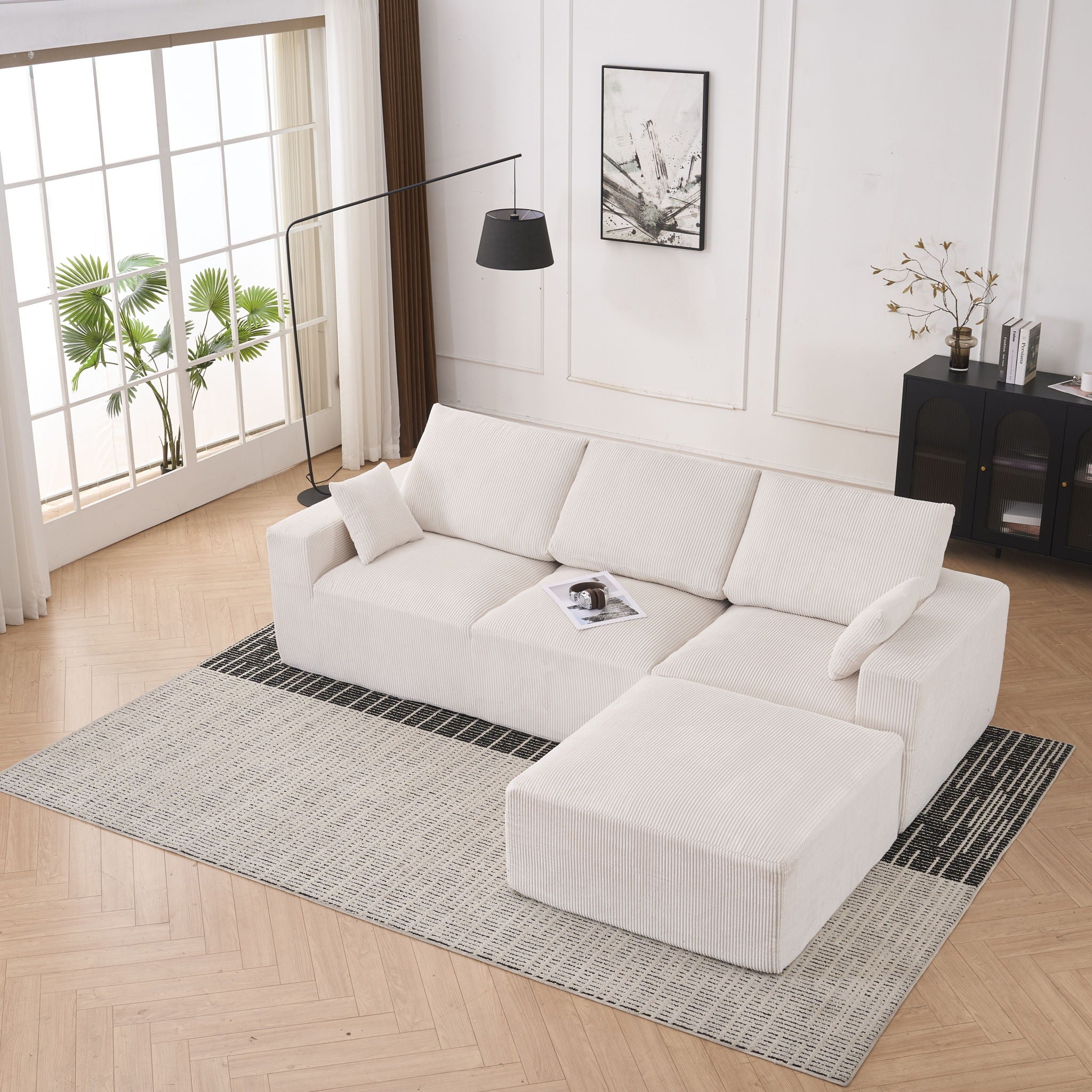 Modular Sectional Sofa With Ottoman, USB And Type C Charger, Petal Armrest Design - Best Buy Furniture