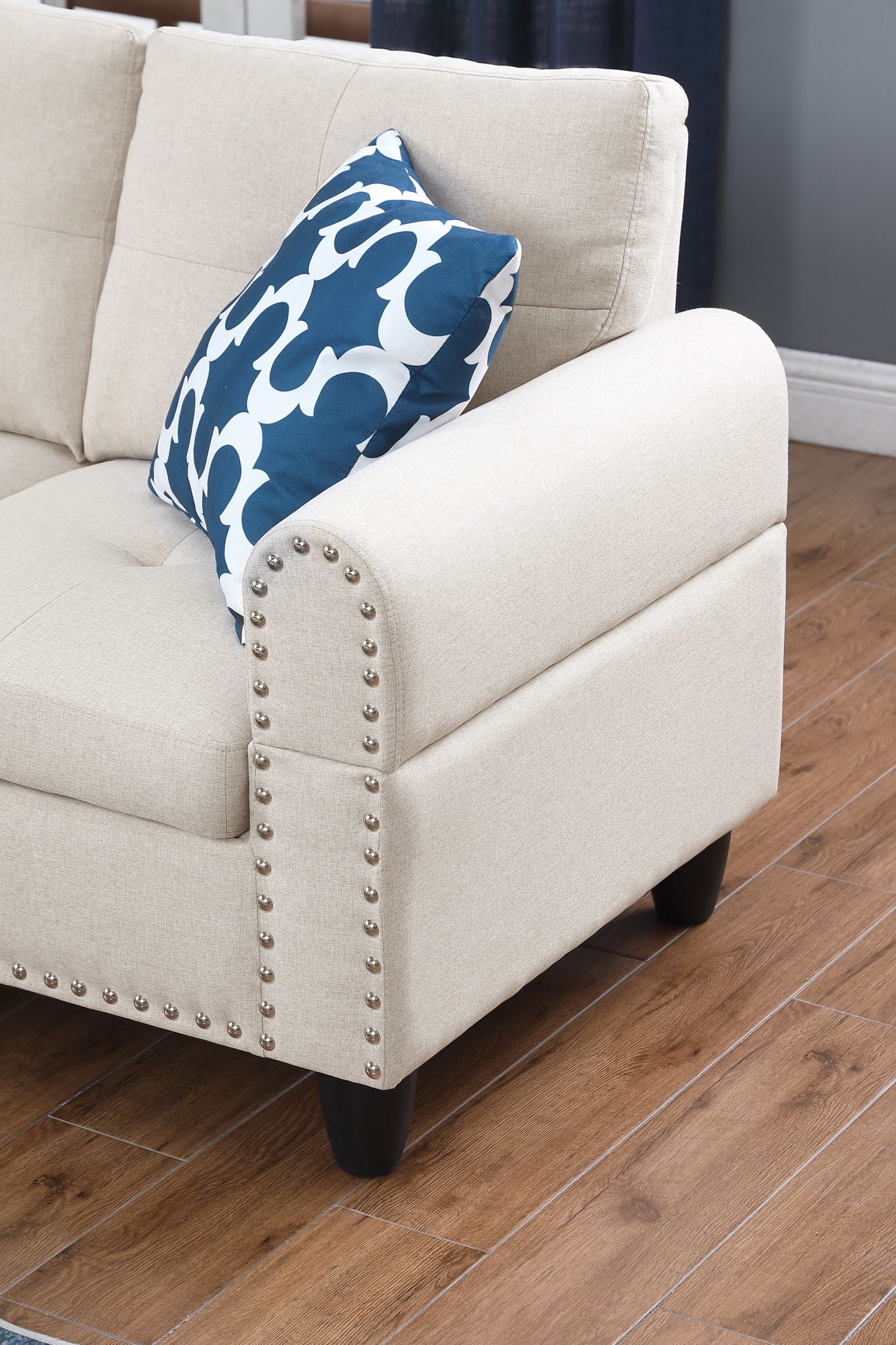 Alger - Wide Left Hand Facing Sofa & Chaise With Ottoman - Beige - Best Buy Furniture