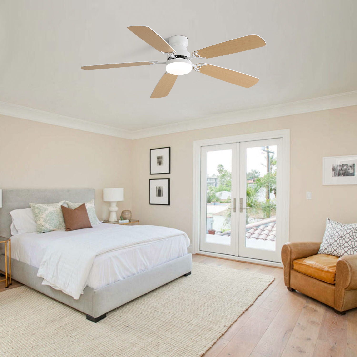 Indoor Modern 52" Ceiling Fan With Dimmable 6 Speed Wind 5 Blades Remote Control Reversible Dc Motor With LED Light - White - Best Buy Furniture