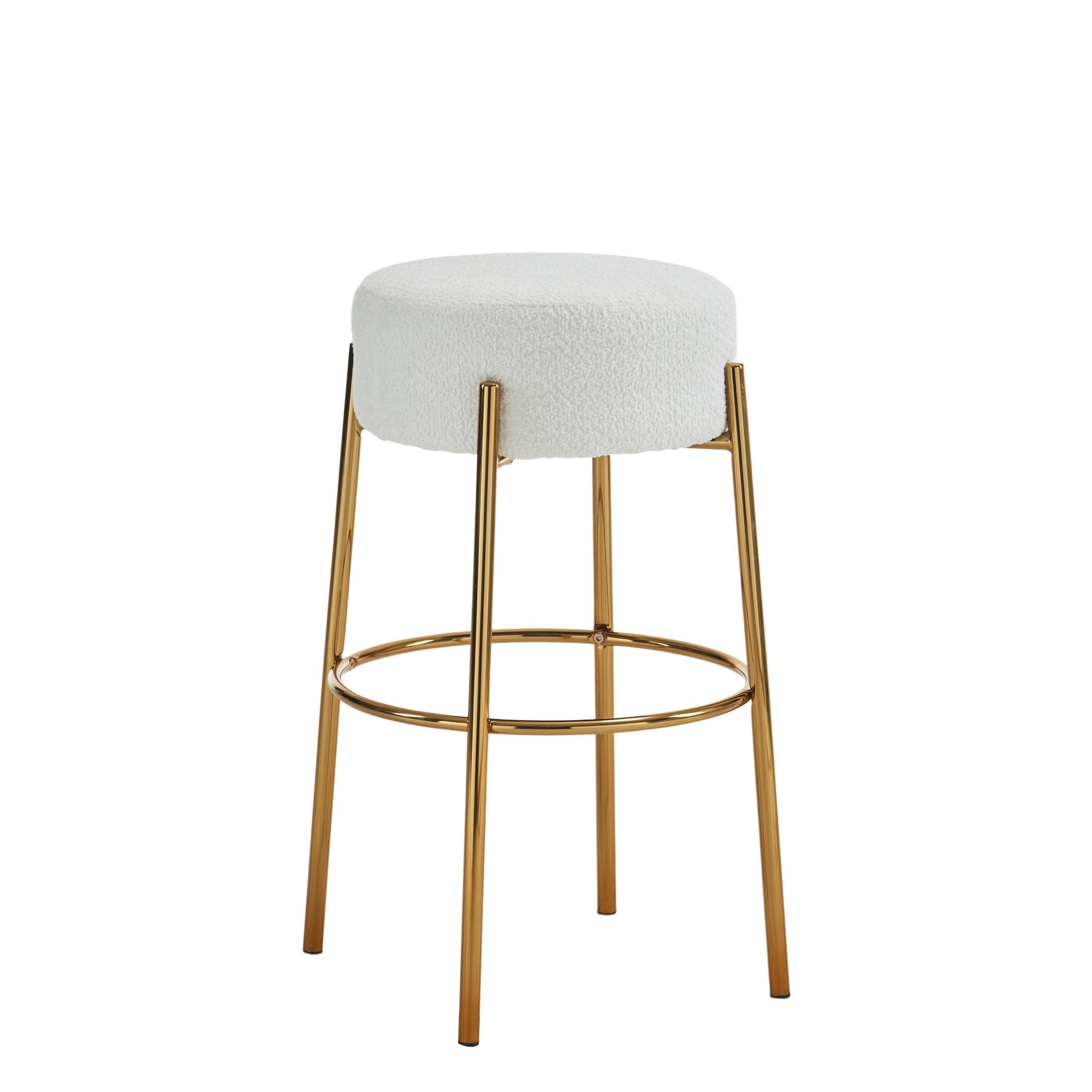 Round High Bar Stools (Set of 2), Contemporary Upholstered Dining Stools For Kitchens, Coffee Shops And Bar Stores - Gold Legs - Best Buy Furniture