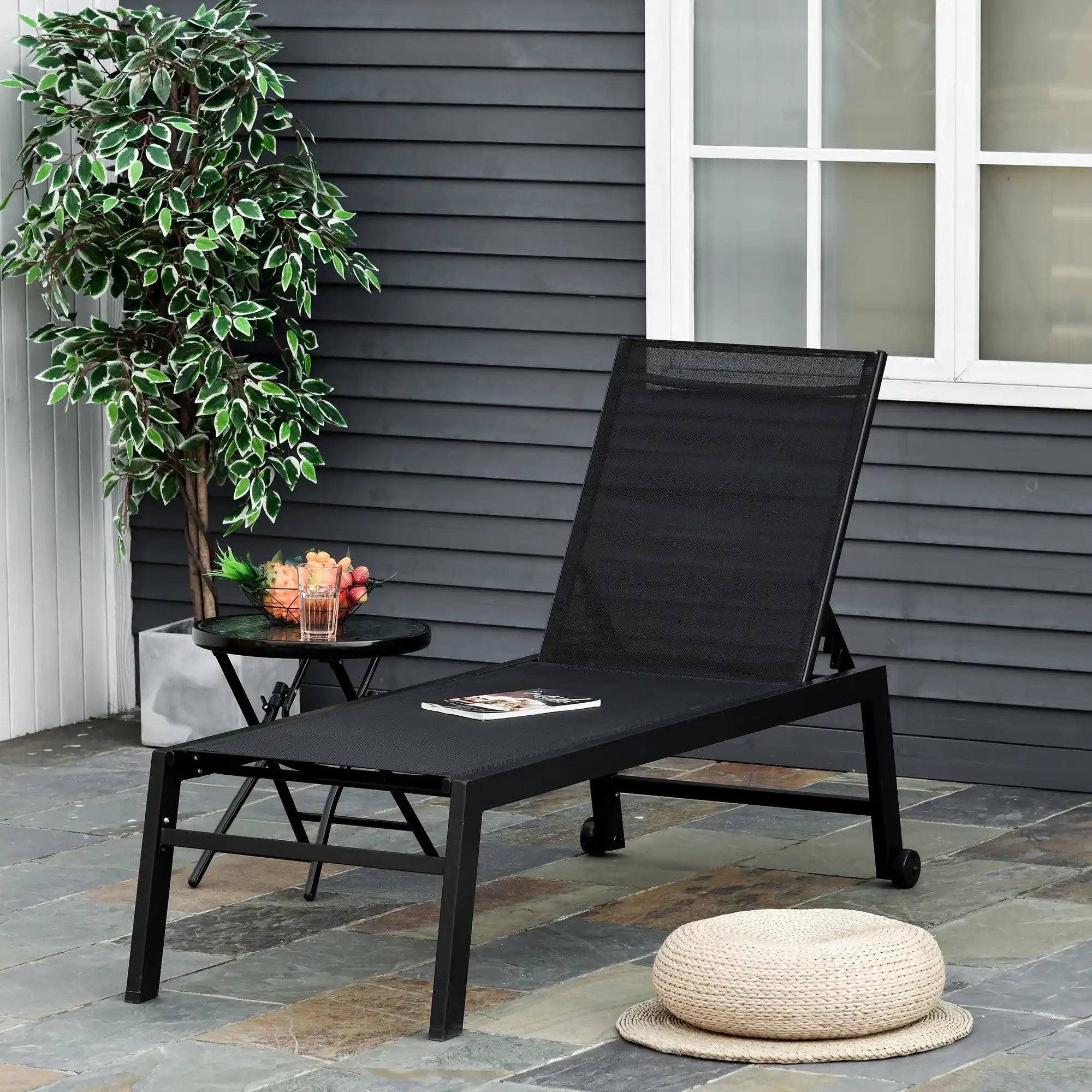 Outsunny Outdoor Lounge Chaise with 5-Position Recline, Black - Best Buy Furniture