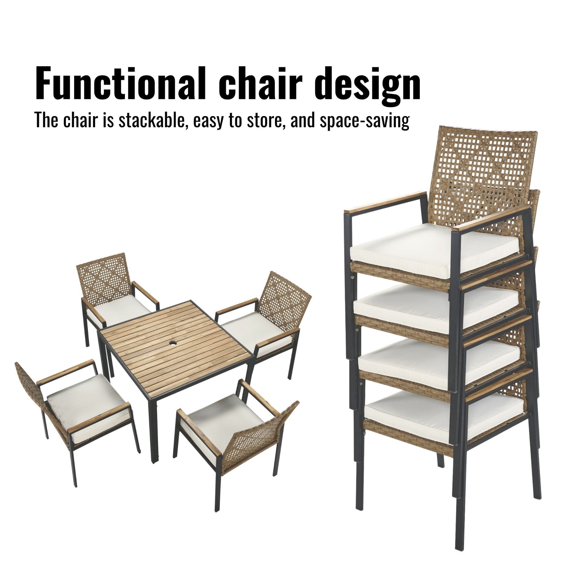 5 Piece Patio Dining Table Set, Acacia Wood Table Top With Umbrella Hole - Best Buy Furniture