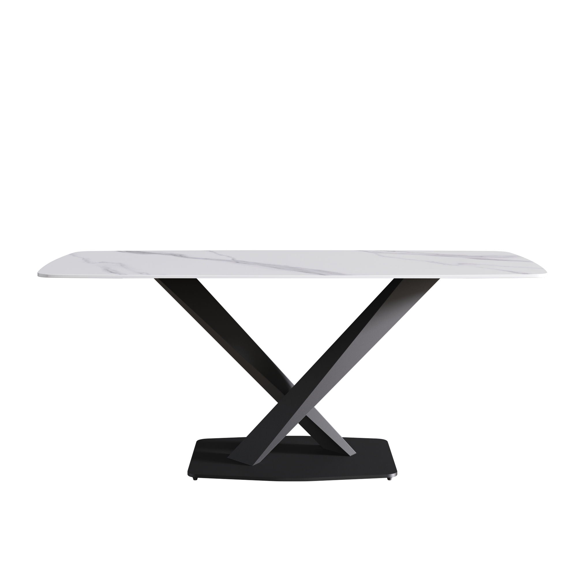 70.87" Modern Artificial Stone White Curved Black Metal Leg Dining Table, Can Accommodate 6-8 People - White / Black - Best Buy Furniture