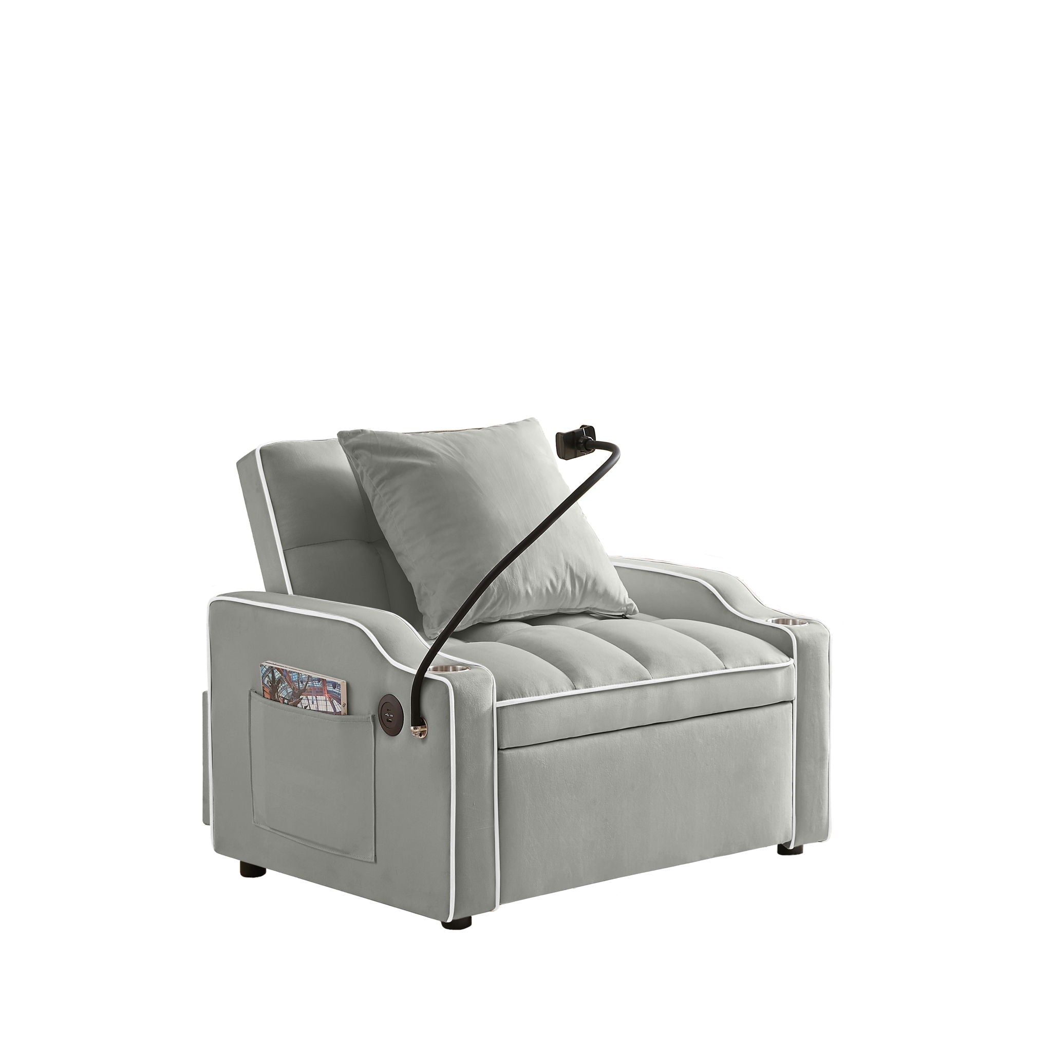 Convertible Velvet 3 In 1 Sofa Bed With Adjustable Sleeper Chair And Multi Pockets - Best Buy Furniture