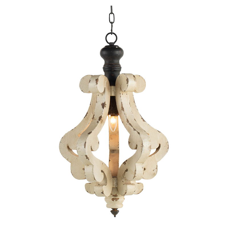 Farmhouse Chandeliar Distressed Pendant French Country Wood Chandelier For Living Room Foyer, Bulb Not Included - Antique Cream - Best Buy Furniture