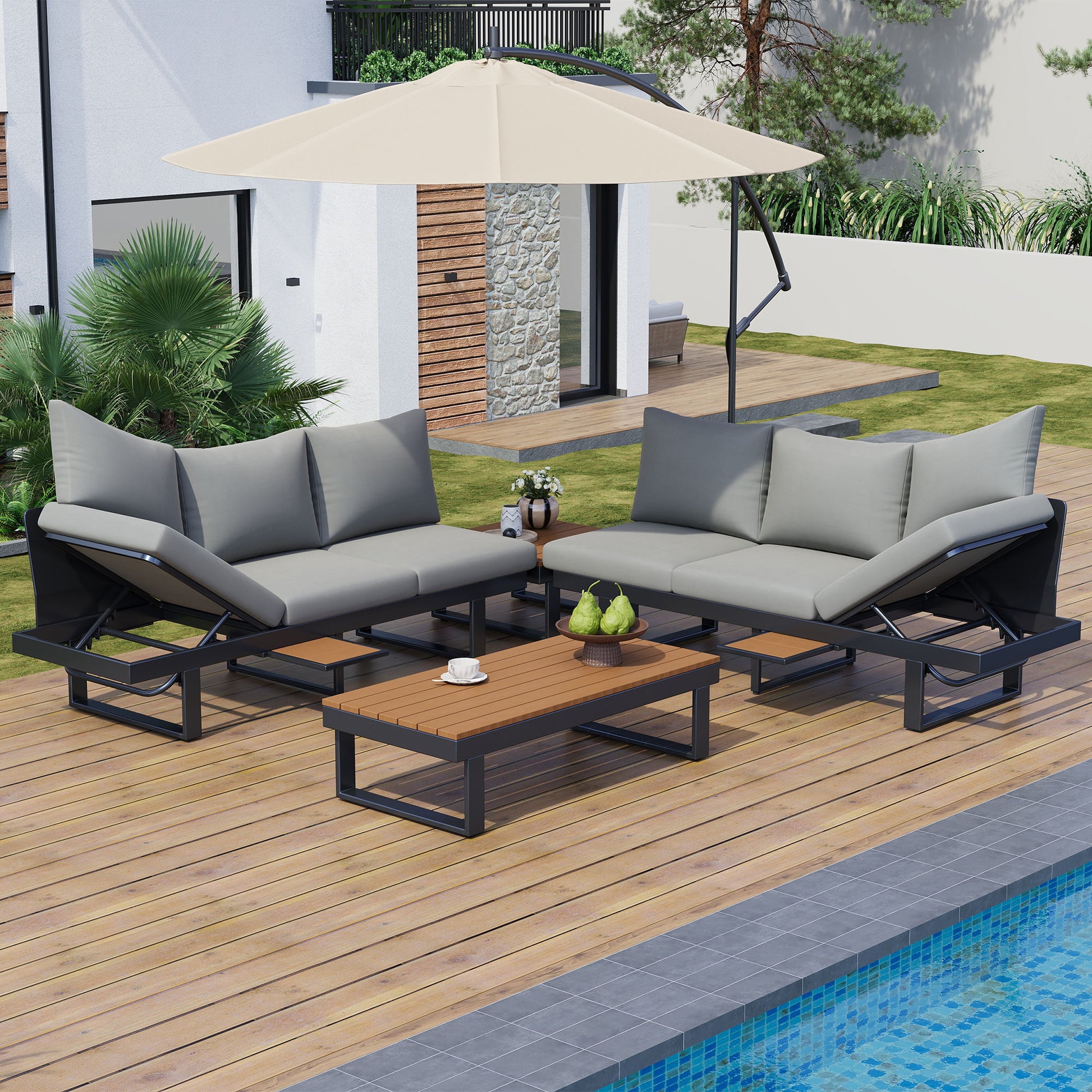 Outdoor Sectional Sofa Set With Adjustable Reclining Seats - Best Buy Furniture