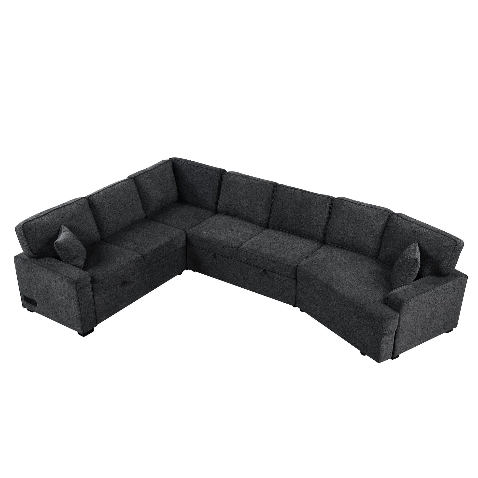 L-Shaped Sofa Sectional Sofa Couch Pull-Out Sofa Bed With Charging Devices And Cup Holders For Living Room - Best Buy Furniture