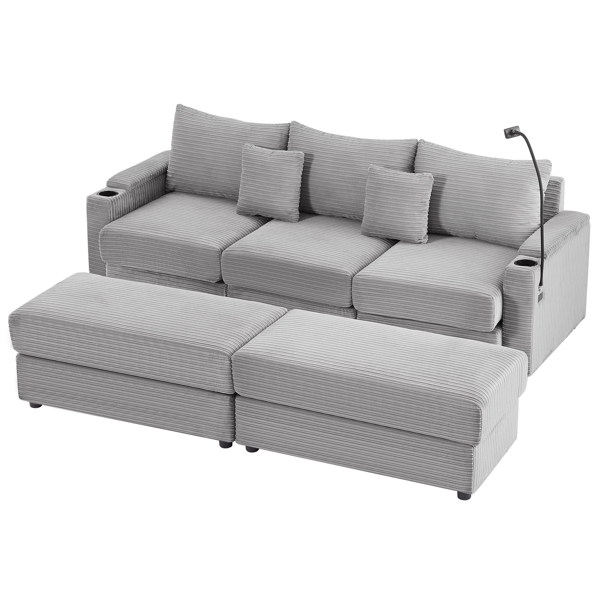 Modern Style Loveseat Sofa Sectional Sofa Couch With Storage Space, A Movable Ottoman, Two USB Ports, Two Cup Holders, A Phone Holder For Living Room - Best Buy Furniture