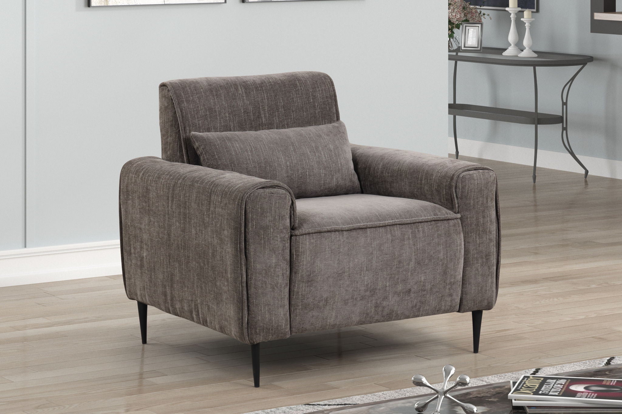 Valentina - Chenille Chair With Metal Legs And Throw Pillow - Best Buy Furniture