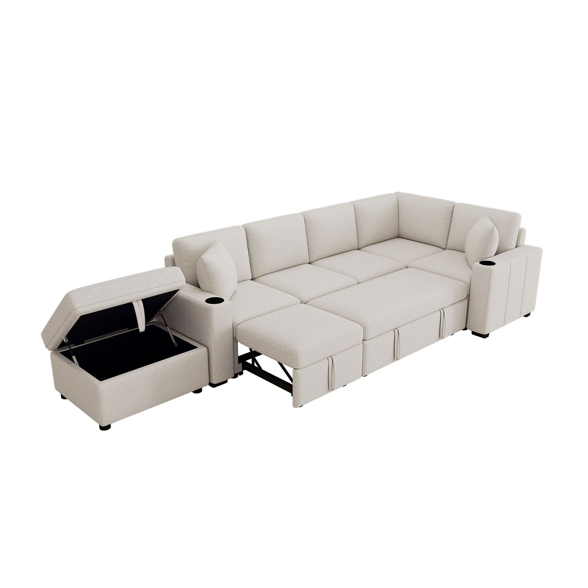 Sectional Sofa Convertible Pull-Out Sofa Bed With A Movable Storage Ottoman For Living Room - Best Buy Furniture