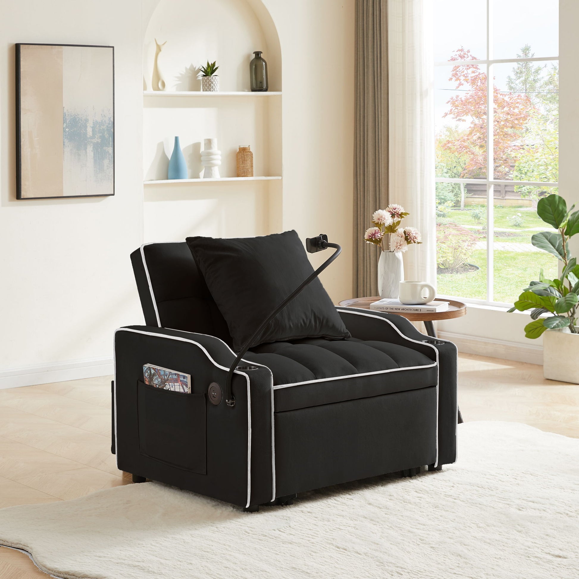Convertible Velvet 3 In 1 Sofa Bed With Adjustable Sleeper Chair And Multi Pockets - Best Buy Furniture
