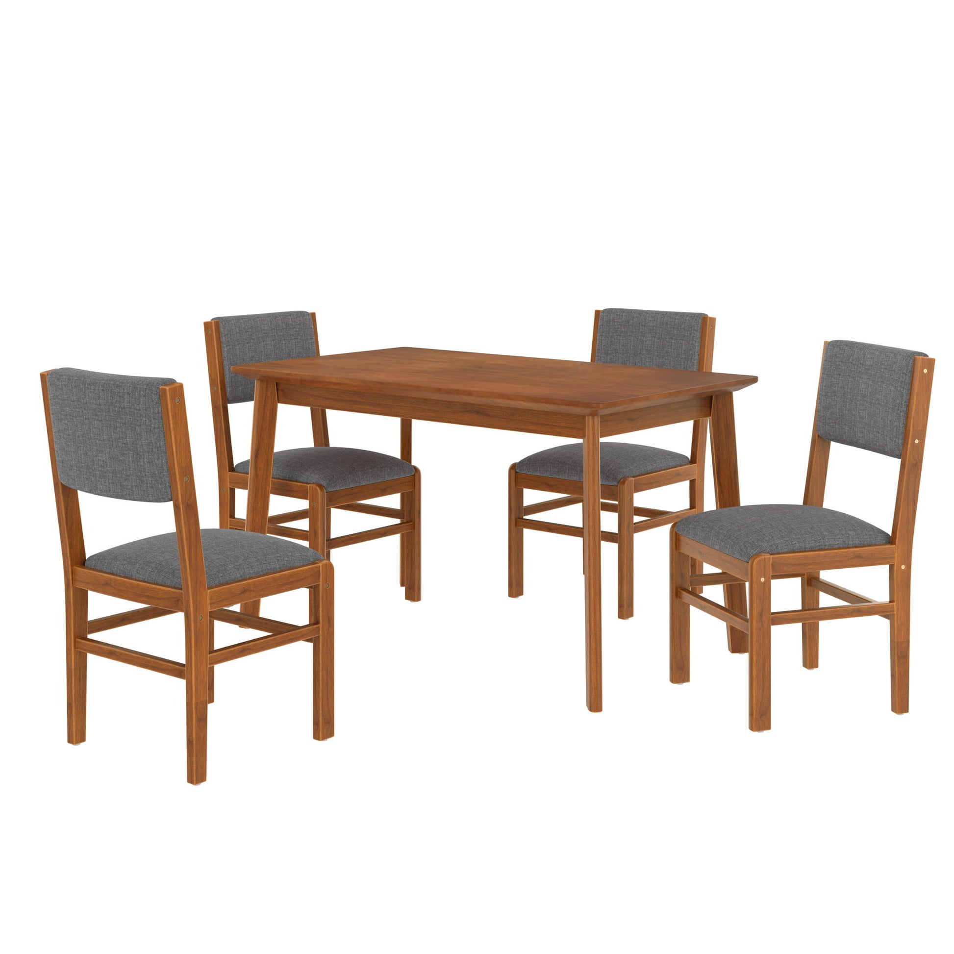 5 Pieces Rectangle Wooden Dining Table Set, Mid Century Modern Kitchen Table And 4 Upholstered Chairs For Home, Saving Space - Brown / Gray - Best Buy Furniture