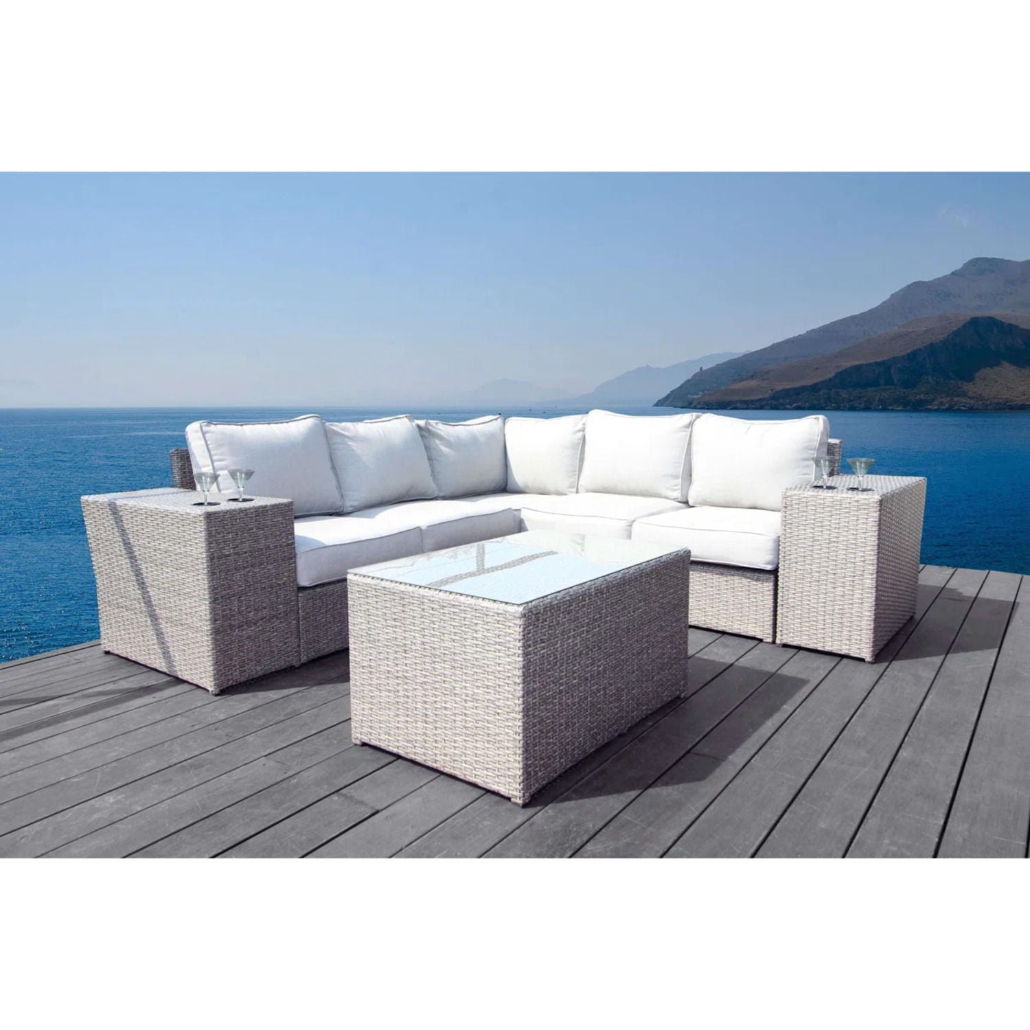 Outdoor Wicker Sectional With Weather Resistant Cushions And Table - Best Buy Furniture