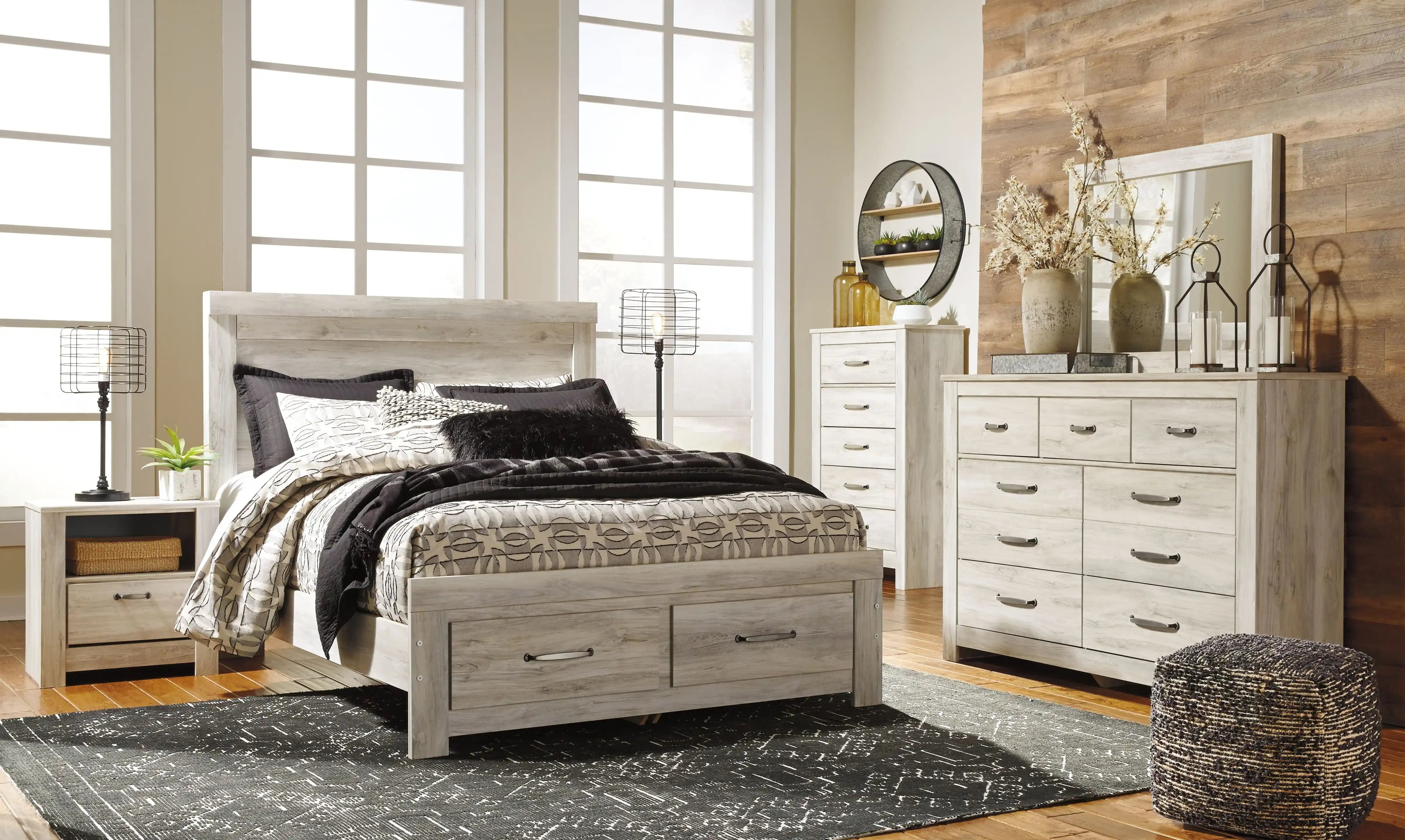 Bellaby - Dresser, Mirror, Platform Bed With Storage Drawers Set - Best Buy Furniture