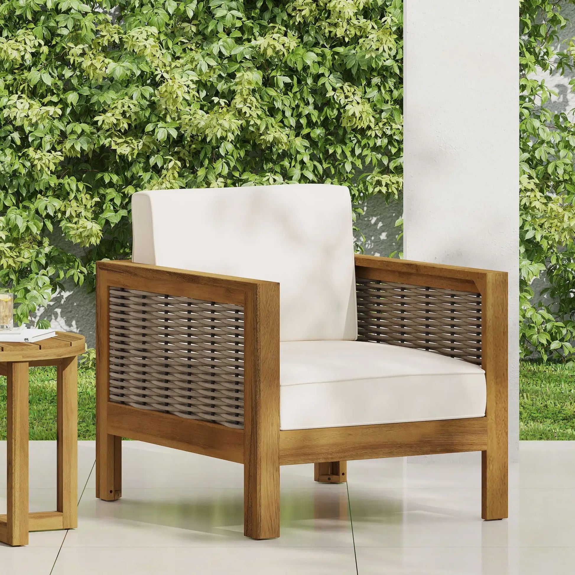 Outdoor Acacia Wood Club Chair With Wicker Accents - Best Buy Furniture