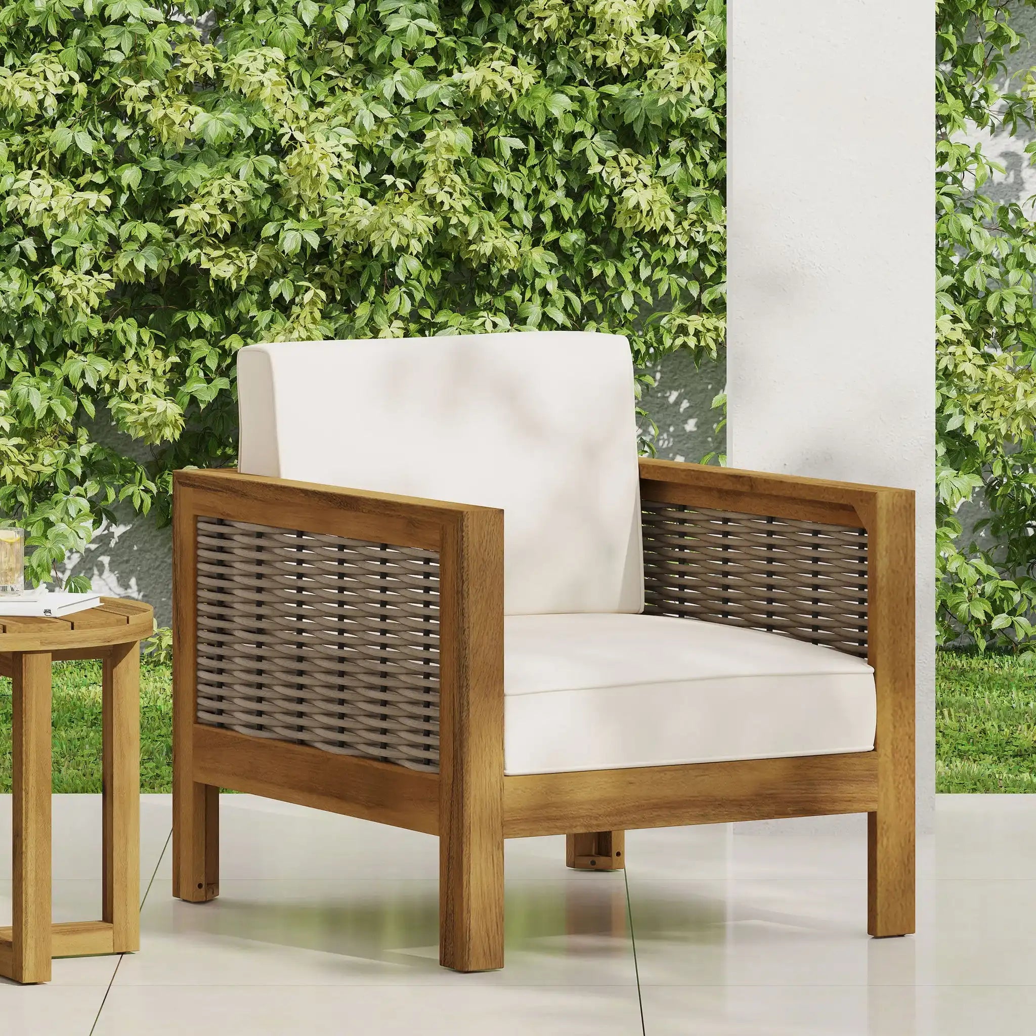Outdoor Acacia Wood Club Chair With Wicker Accents - Best Buy Furniture