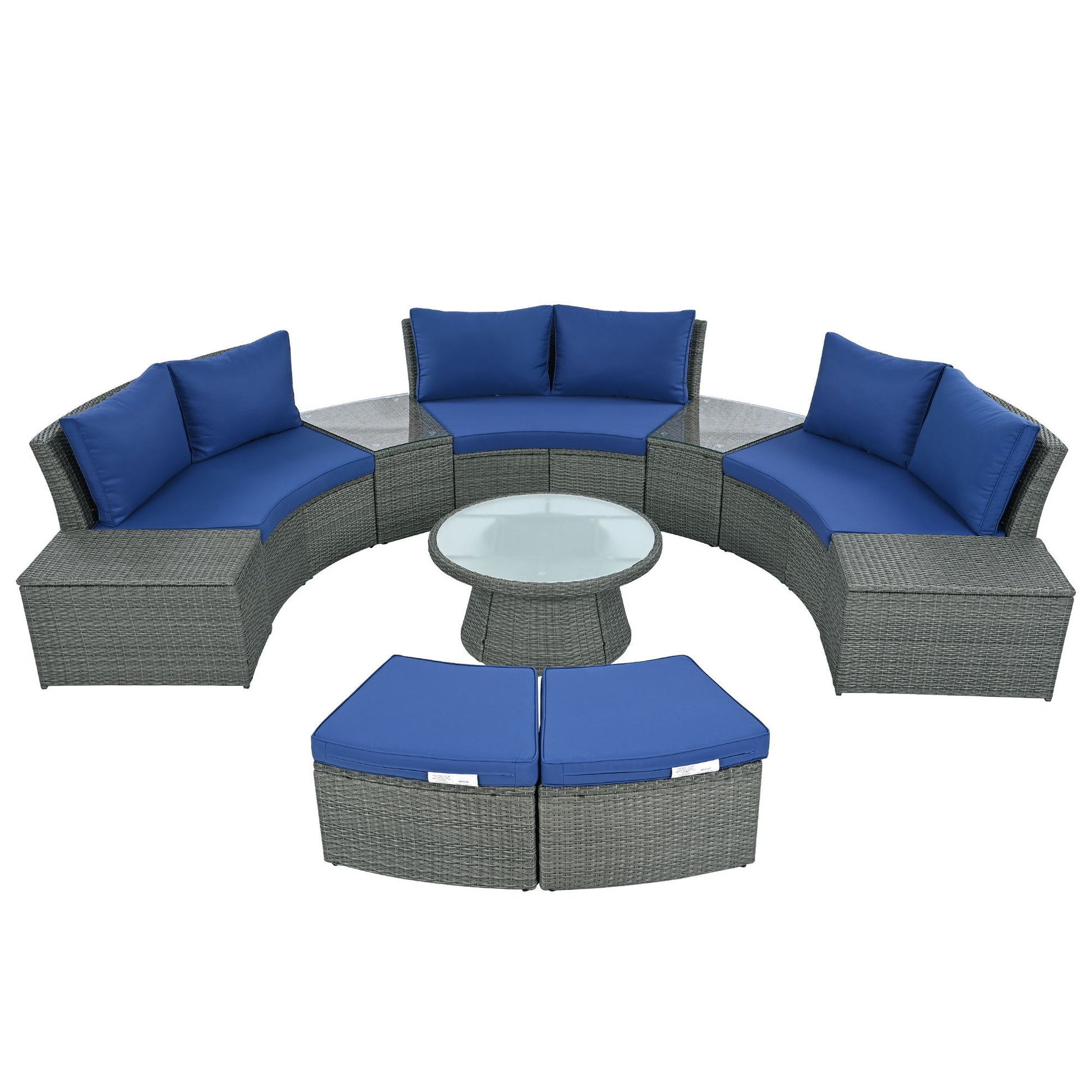 10 Piece Outdoor Sectional Half Round Patio Rattan Sofa Set - Best Buy Furniture