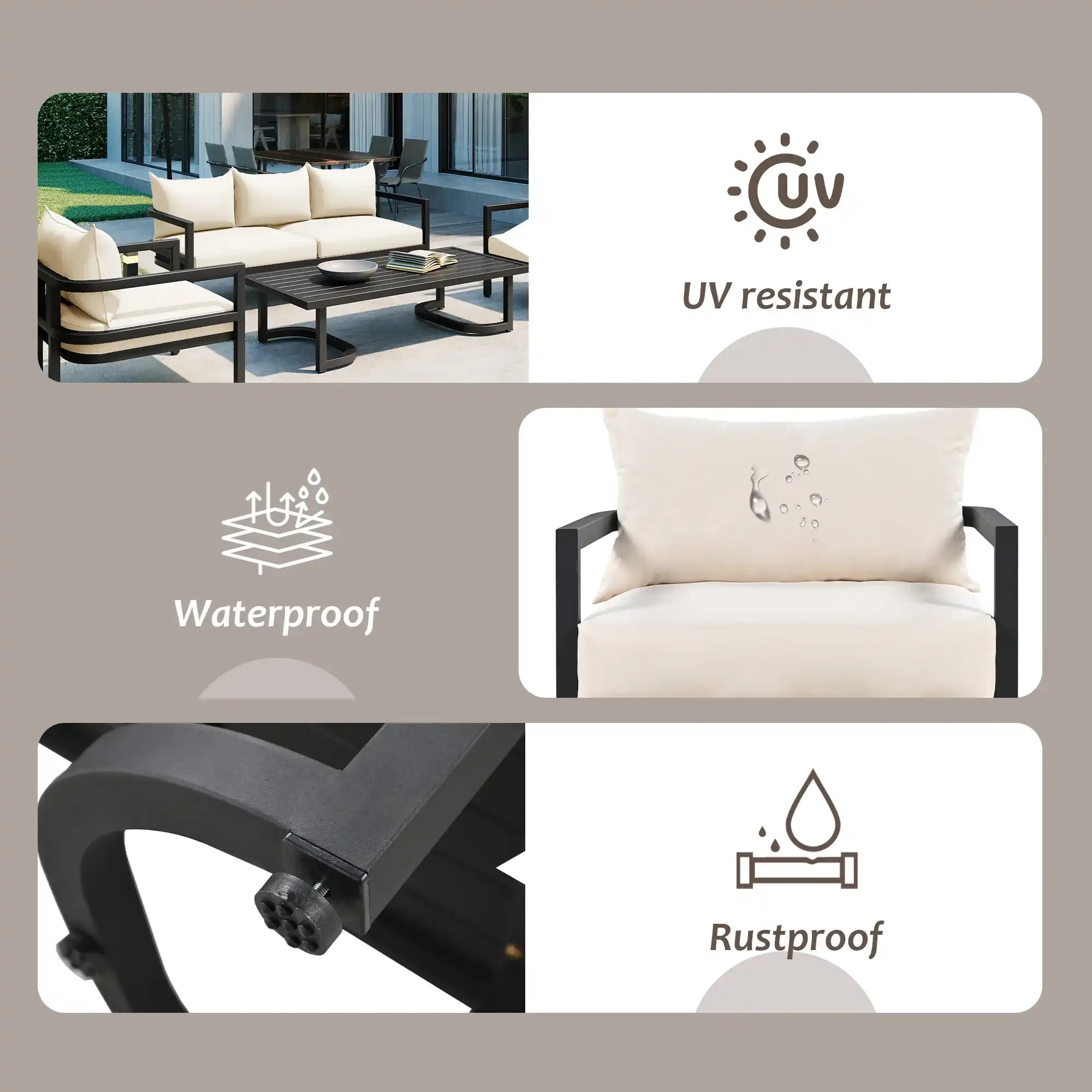 U_Style Multi-person Outdoor Steel Sofa Set, Waterproof, Anti-rust and Anti-uv, Suitable for Gardens and Lawns - Best Buy Furniture