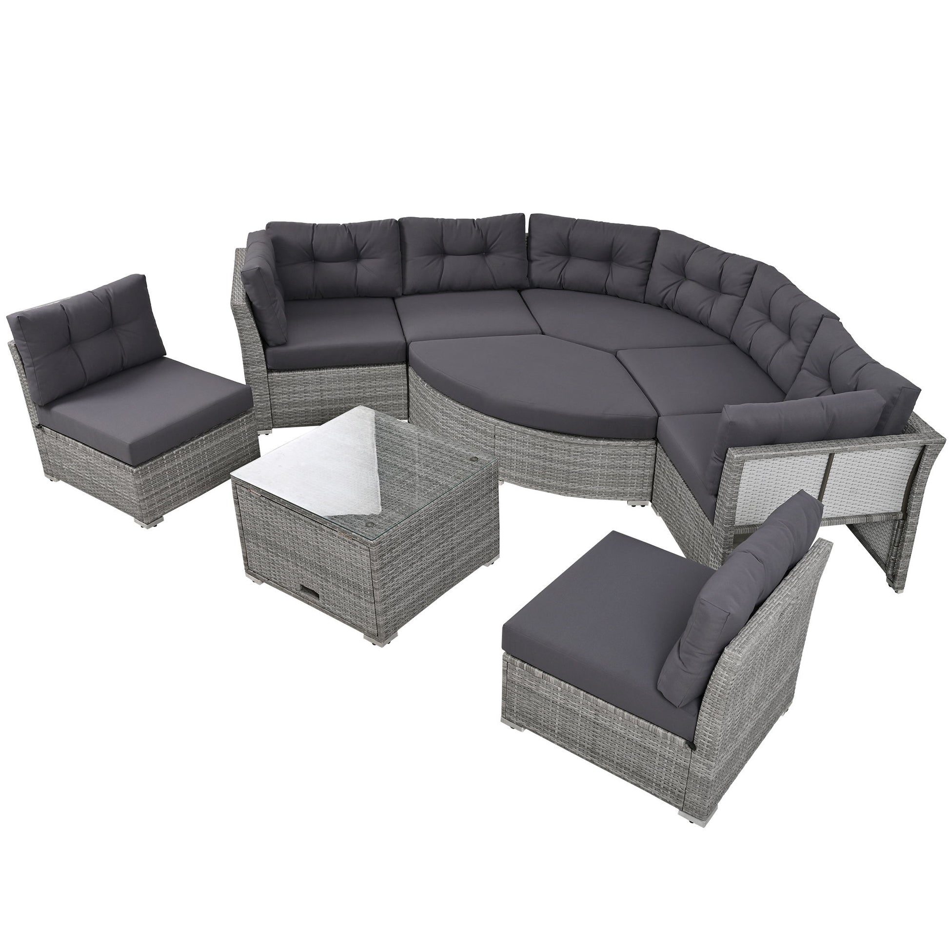 Elegant Patio Furniture Set Outdoor Daybed Rattan Sectional With Cushions And Center Table - Gray - Best Buy Furniture