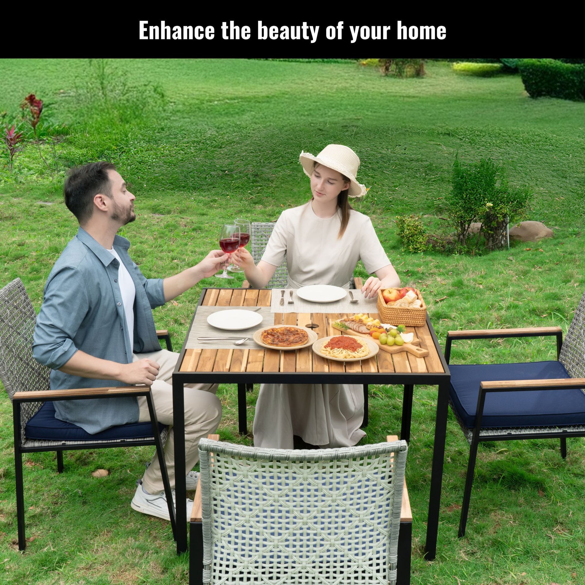 5 Piece Patio Dining Table Set, Acacia Wood Table Top With Umbrella Hole - Best Buy Furniture