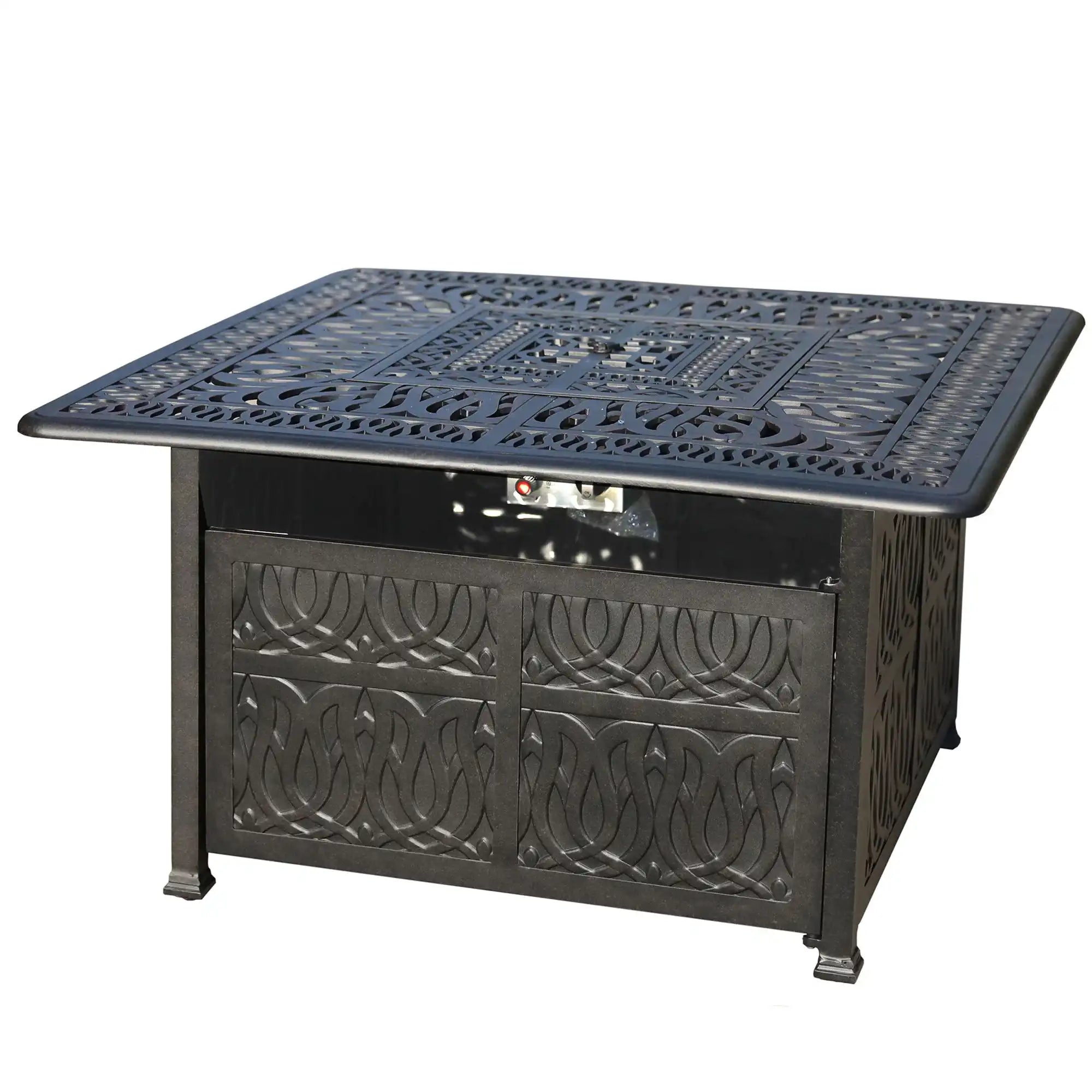 Elegant Cast Aluminum Square Fire Table With Fire Glass And Cover - Antique Bronze - Best Buy Furniture
