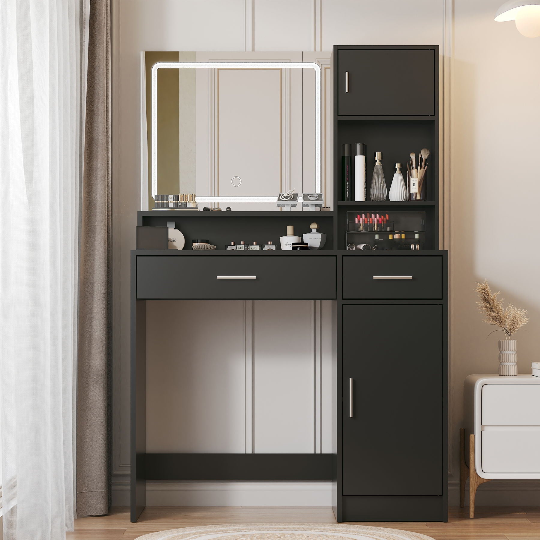 Vanity Desk With Mirror And LED Light Strip, Dressing Table With Large Drawer, 3 Level Storage Dresser & 3 Lighting Modes Adjustable Brightness, Suitable For Bedroom - Best Buy Furniture