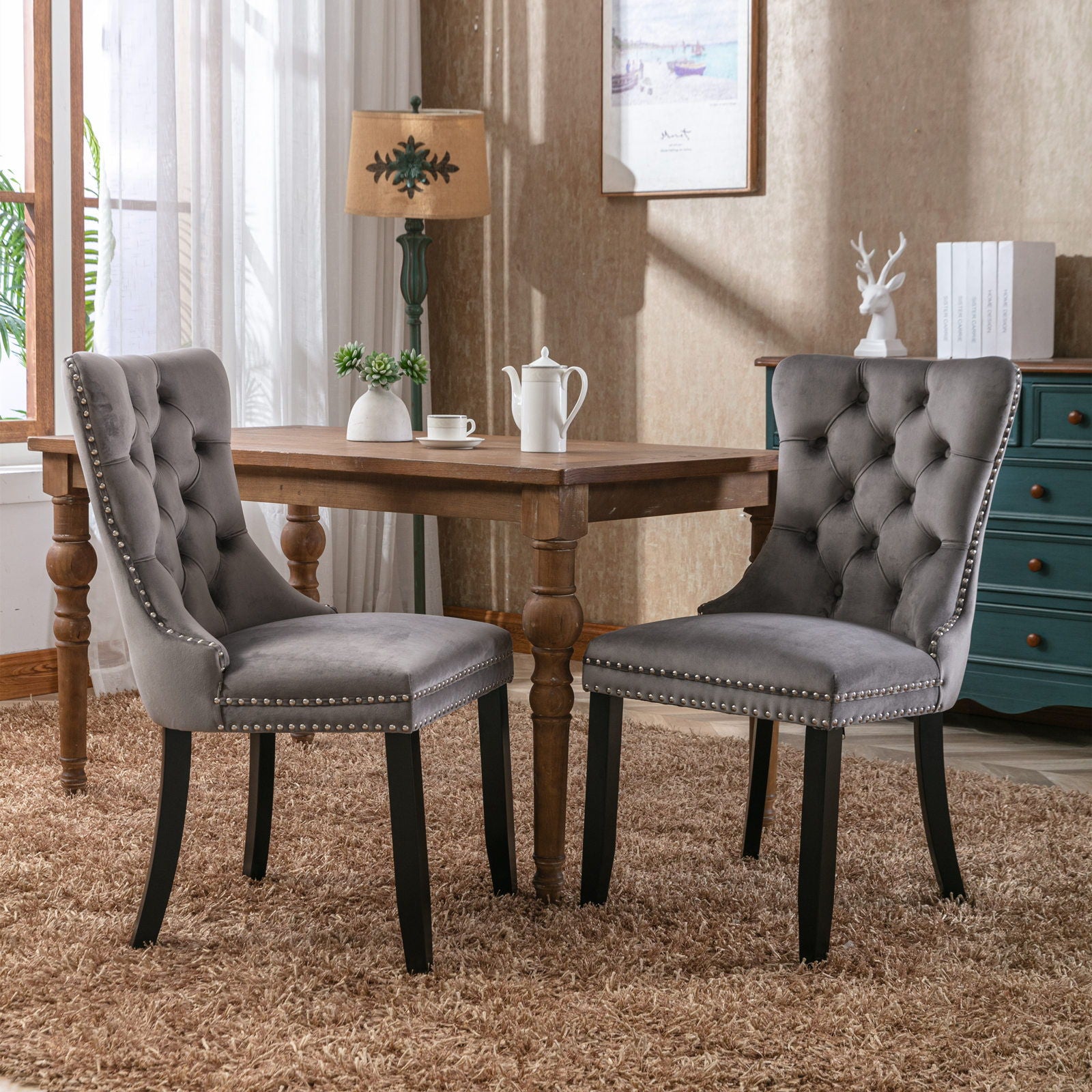 Nikki - Modern, High-End Tufted Solid Wood Contemporary Velvet Upholstered Dining Chair With Wood Legs Nailhead Trim (Set of 2) - Best Buy Furniture