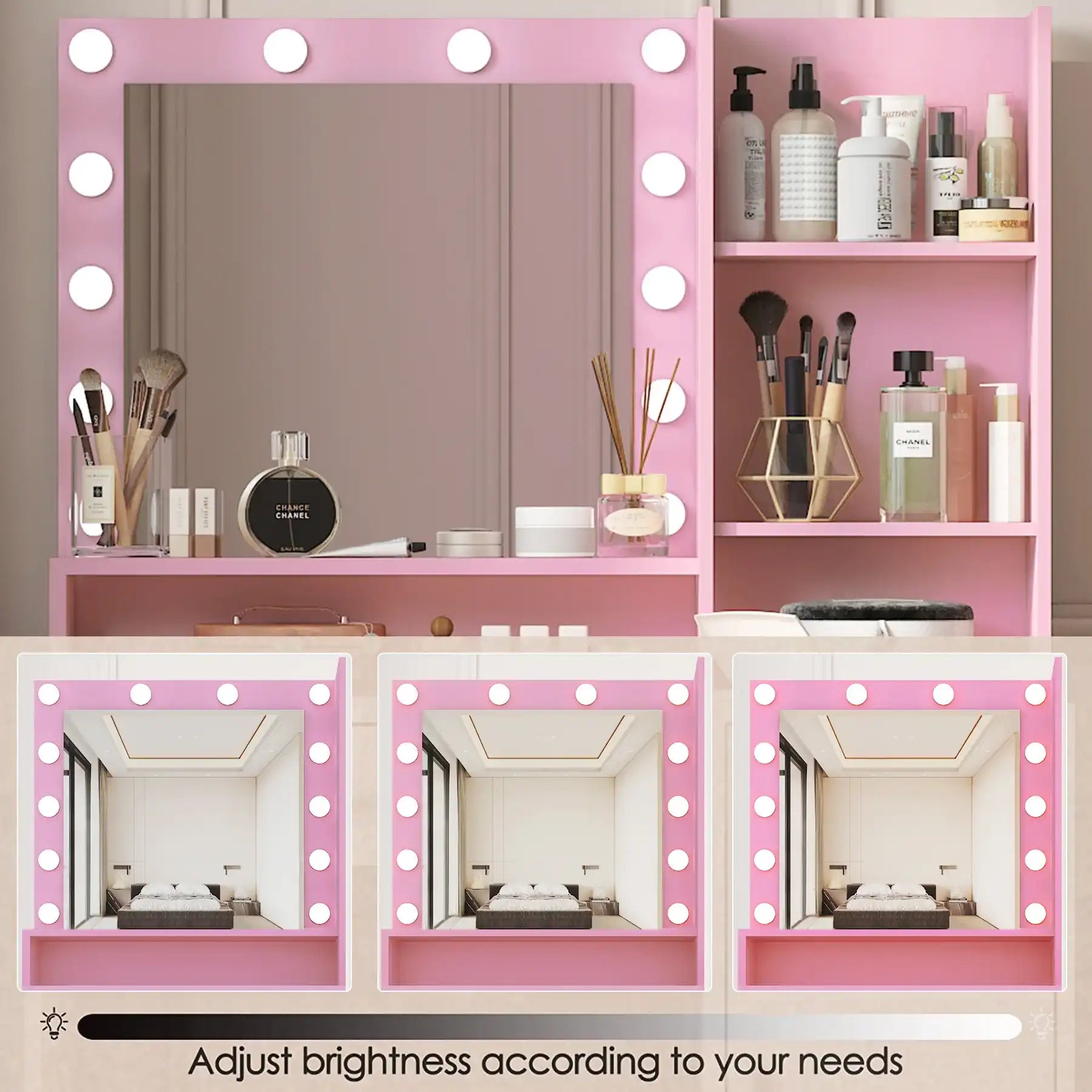 Vanity Desk with Mirror & Light, Pink Dressing Table - Best Buy Furniture