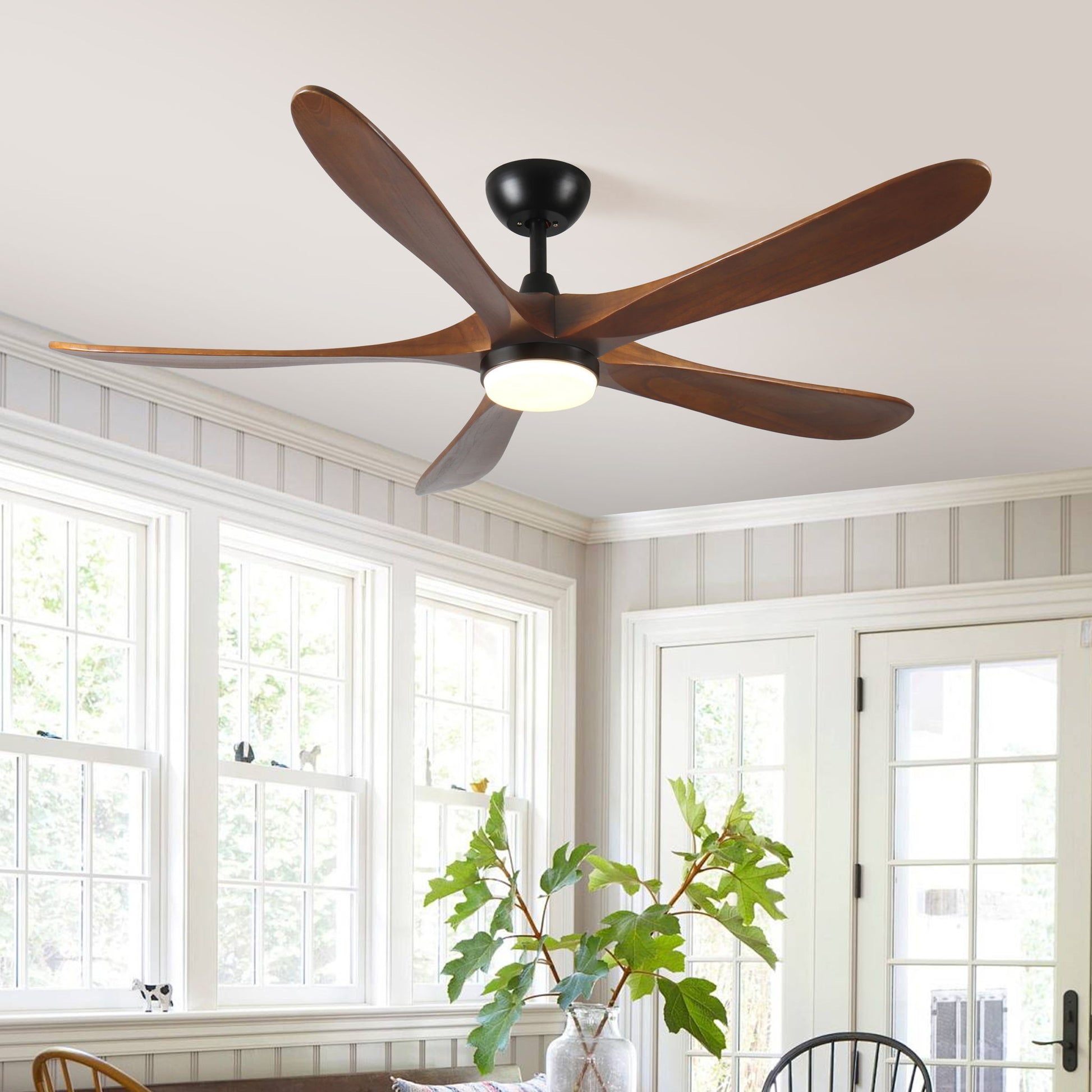 Solid Wood With Remote Control With Light (LED) Modern DC Motor Indoor / Outdoor 5 Blade Ceiling Fan For Patios, Bedrooms And Farmhouses - Antique Brown - Best Buy Furniture