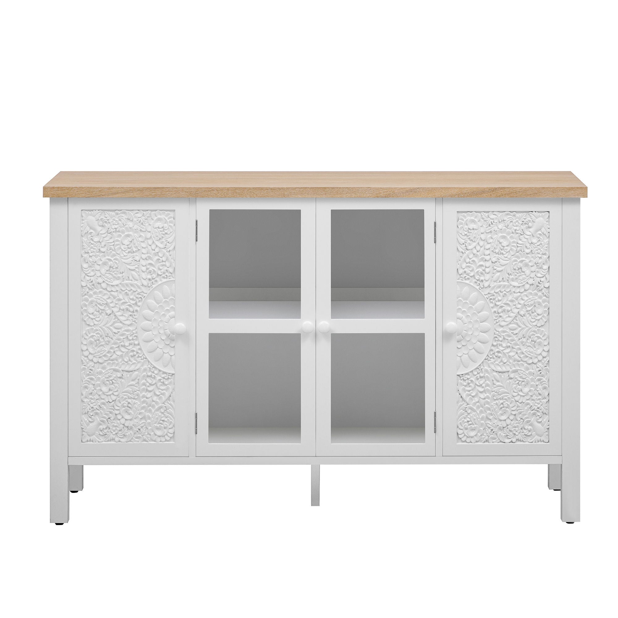 Retro TV Stand With 3 Spacious Cabinets, Glass Cabinet Doors And Anti-Tip Device - Best Buy Furniture