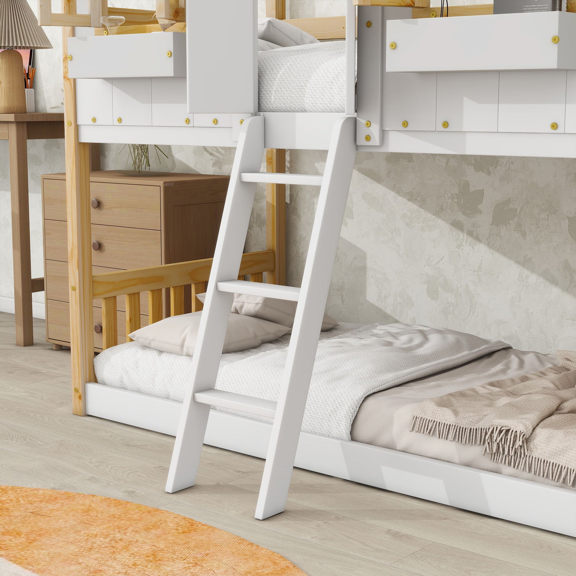 House Bunk Bed With Roof, Window, Window Box, Door, With Safety Guardrails And Ladder - Best Buy Furniture