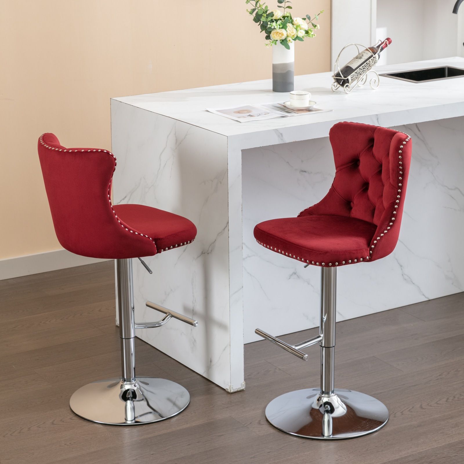 Swivel Velvet Barstools Adjusatble Seat Height From 25-33", Modern Upholstered Chrome Base Bar Stools With Backs Comfortable Tufted For Home Pub And Kitchen Island (Set of 2) - Best Buy Furniture