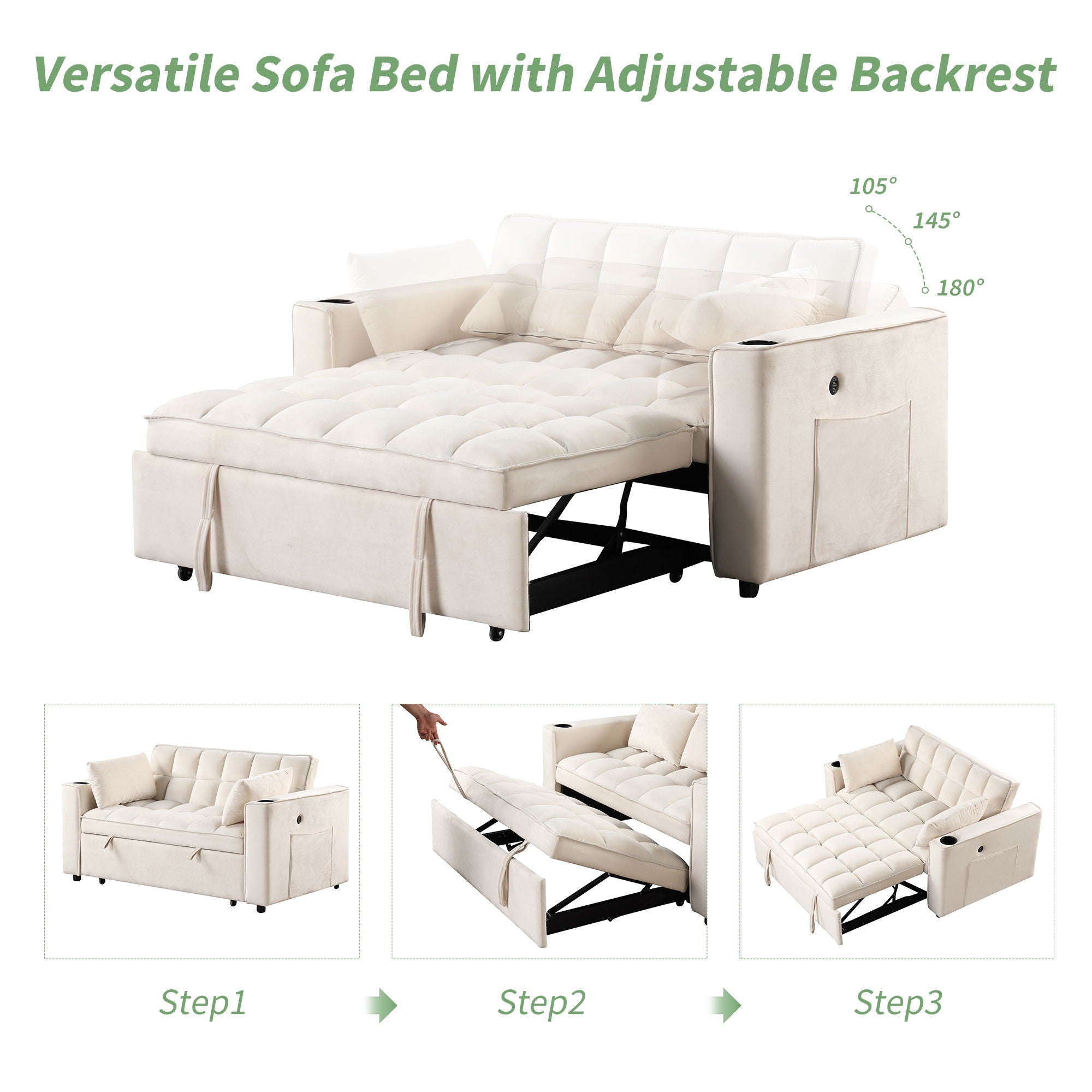 Multi Functional Sofa Bed With Cup Holder And USB Port For Living Room Or Apartments - Best Buy Furniture