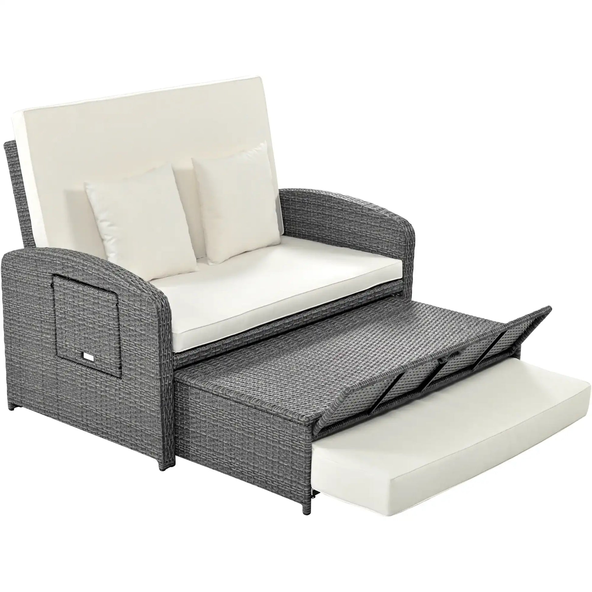 SunNest Wicker Rattan Double Chaise Lounge, 2-Person Reclining Daybed with Adjustable Back and Cushions - Best Buy Furniture