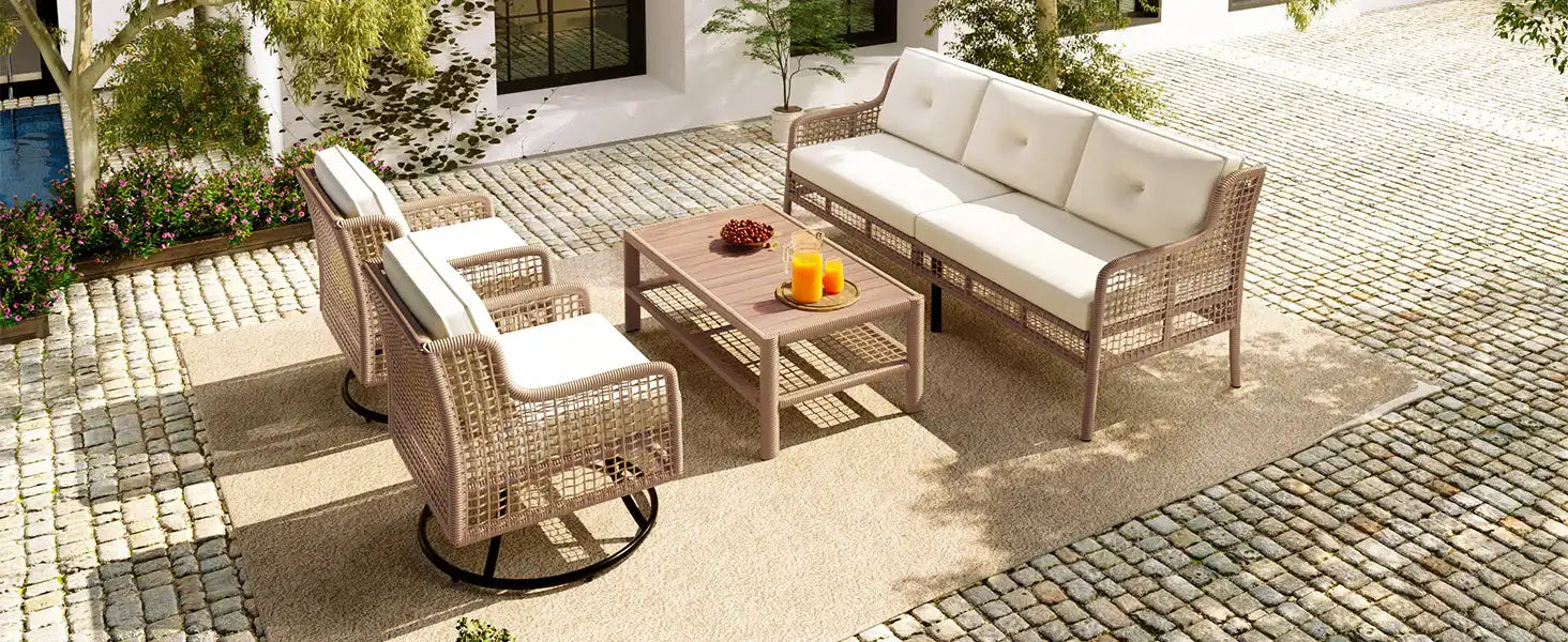4 Piece Sectional Rattan Patio Furniture Set with Swivel Chairs - Best Buy Furniture