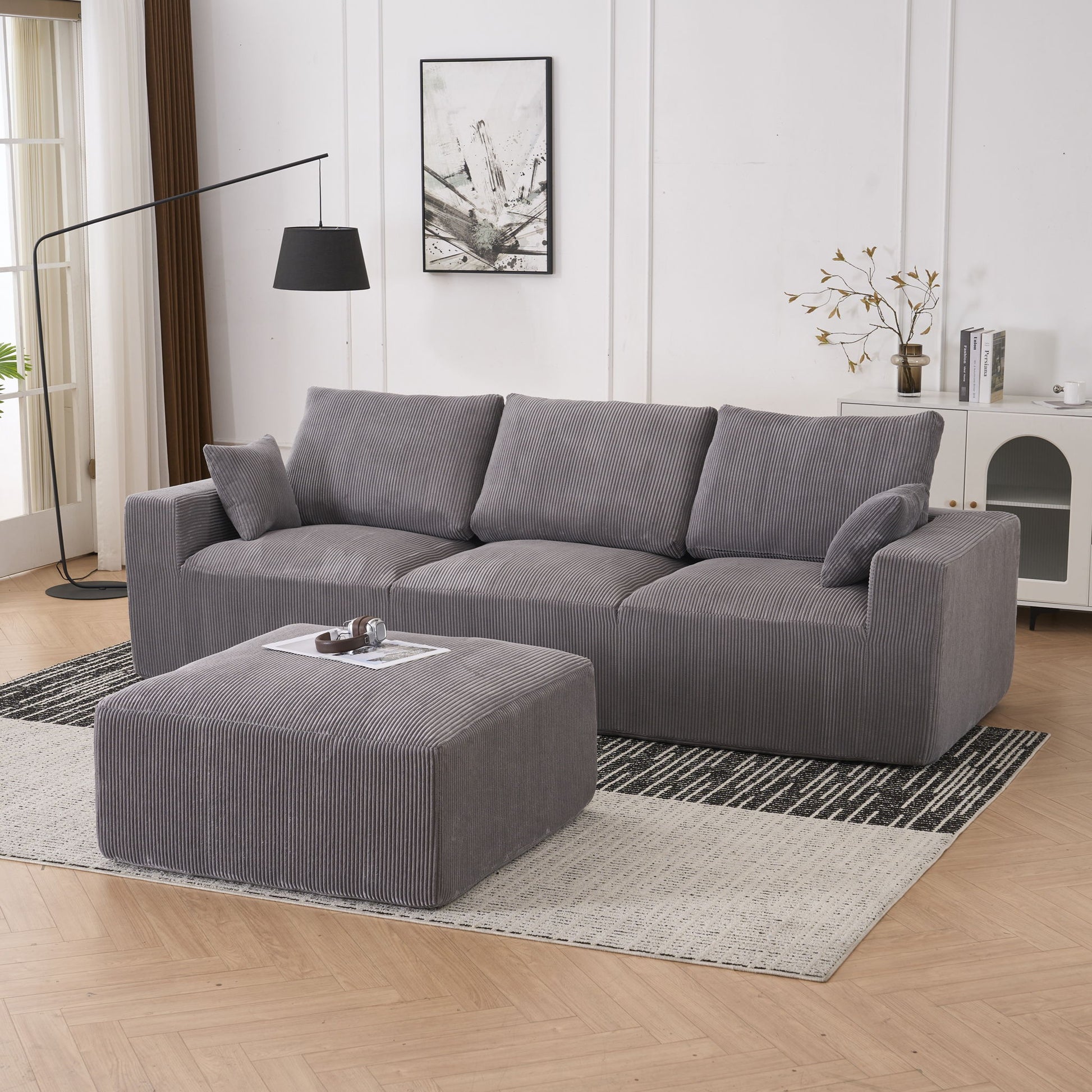 Modular Sectional Sofa With Ottoman, USB And Type C Charger, Petal Armrest Design - Best Buy Furniture