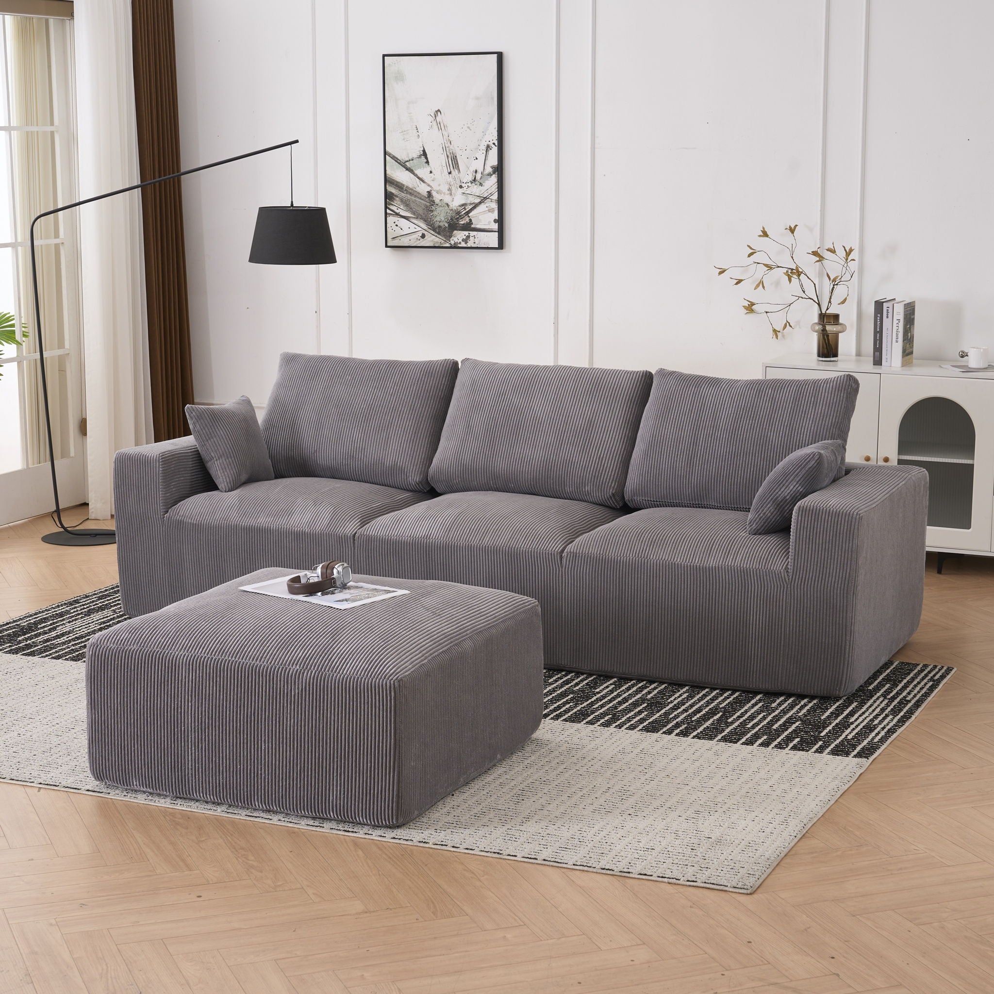 Modular Sectional Sofa With Ottoman, USB And Type C Charger, Petal Armrest Design - Best Buy Furniture