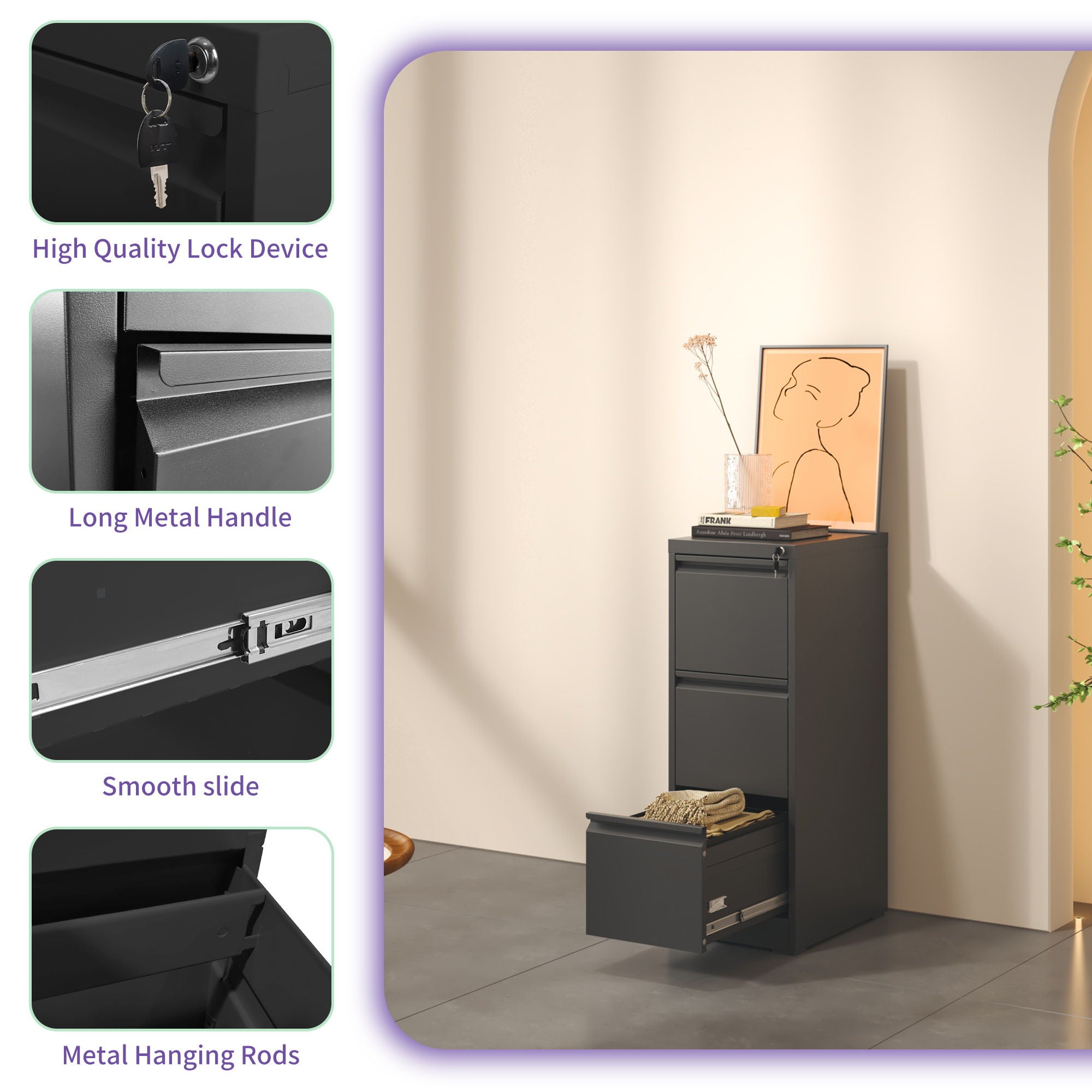 Steel Drawer Vertical File Cabinet With Lock For A4 Legal / Letter Size - Best Buy Furniture