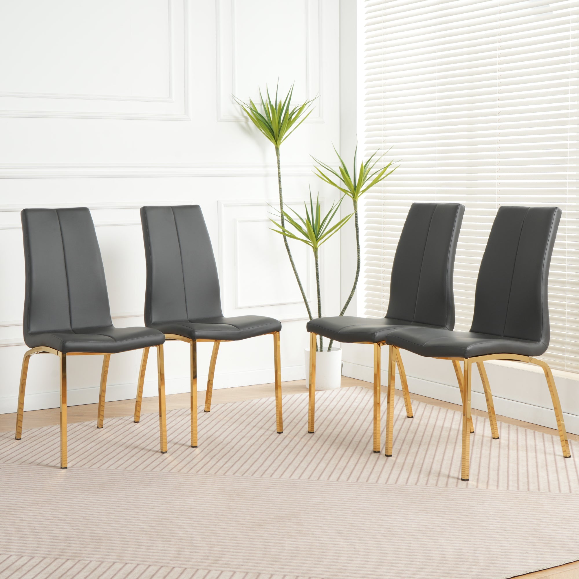 Modern Upholstered Dining Chair Set of 4 with Gold-Plated Metal Legs - Best Buy Furniture