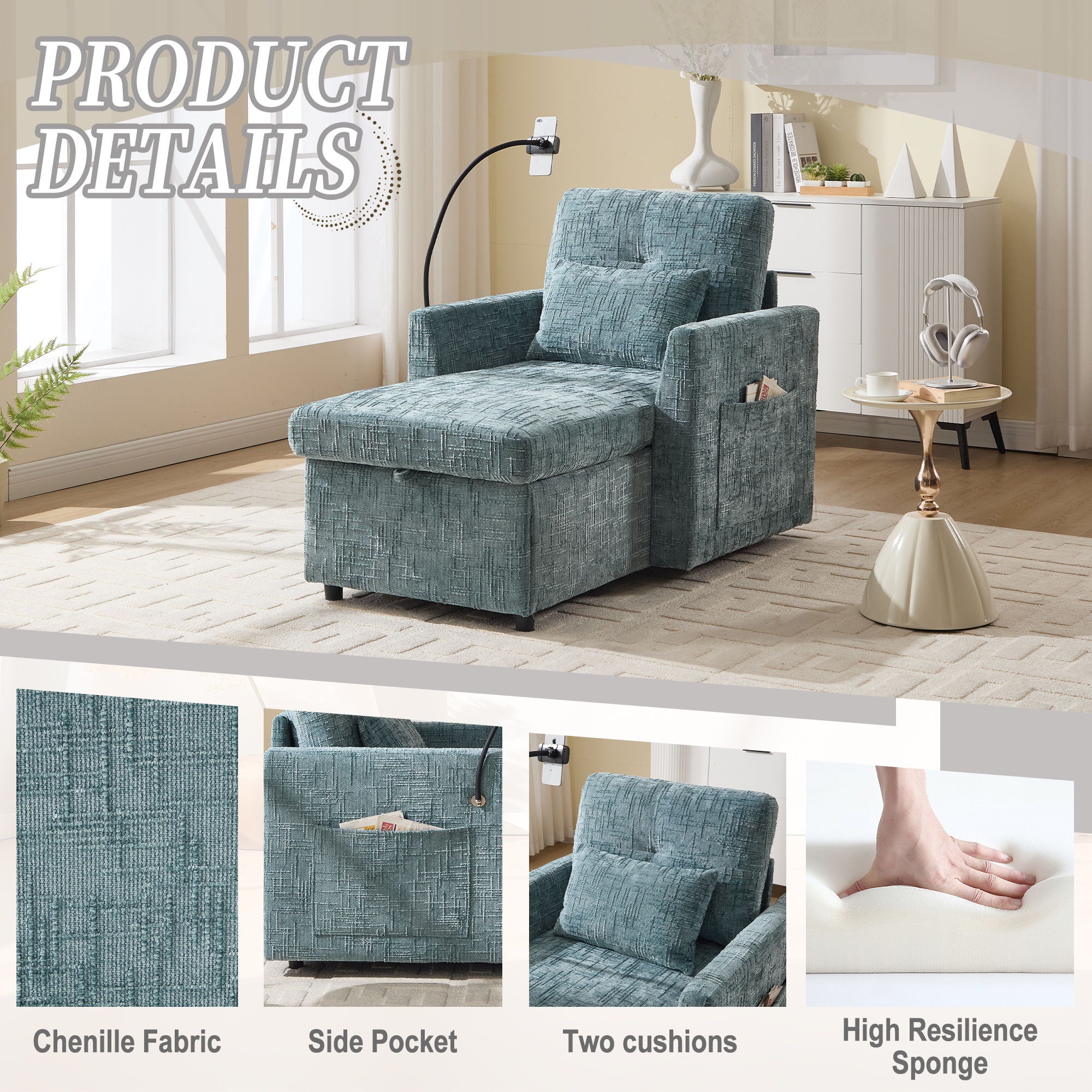 Multifunctional Chenille Recliner Sofa With Storage And Phone Bracket - Best Buy Furniture