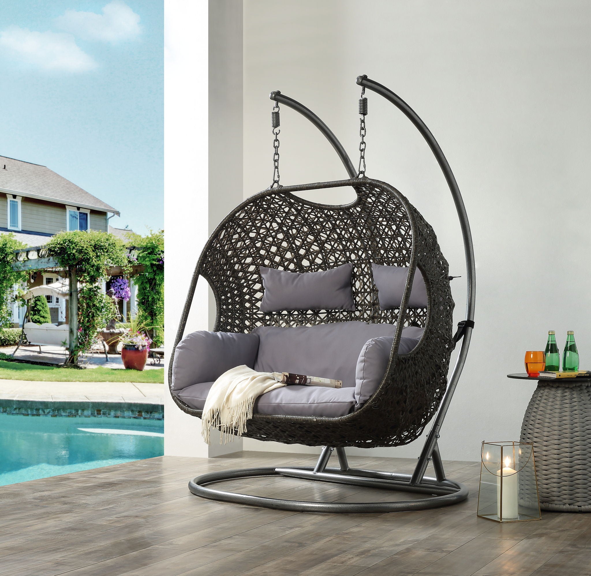 Vasant - Wicker Hanging Chair - Gray - Best Buy Furniture