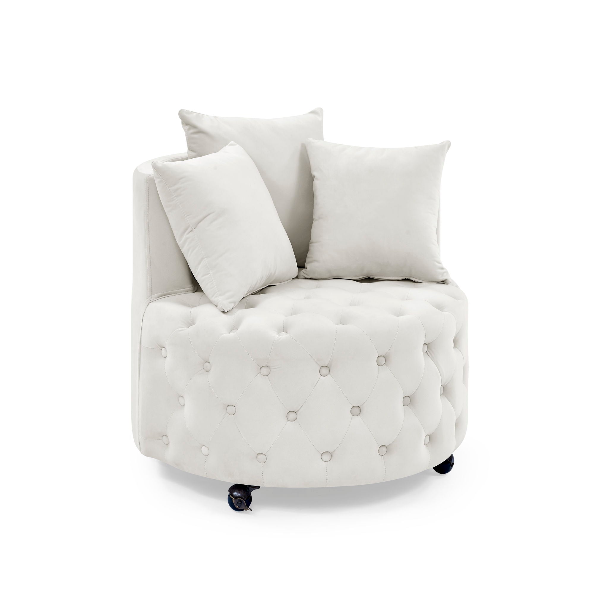 Modern Upholstered Swivel Chair With Button Tufted Design And Movable Wheels - Best Buy Furniture